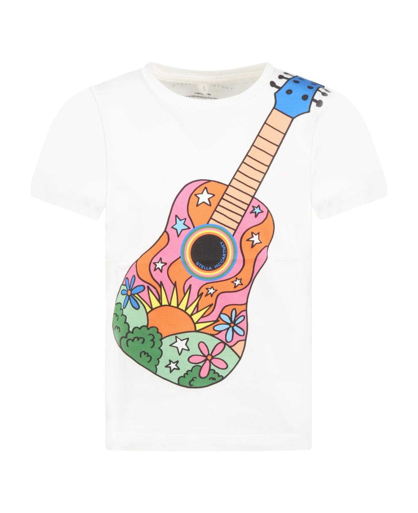 Stella McCartney Kids White Tshirt With Guitar Print For Girl - White Tシャツ＆ポロシャツ