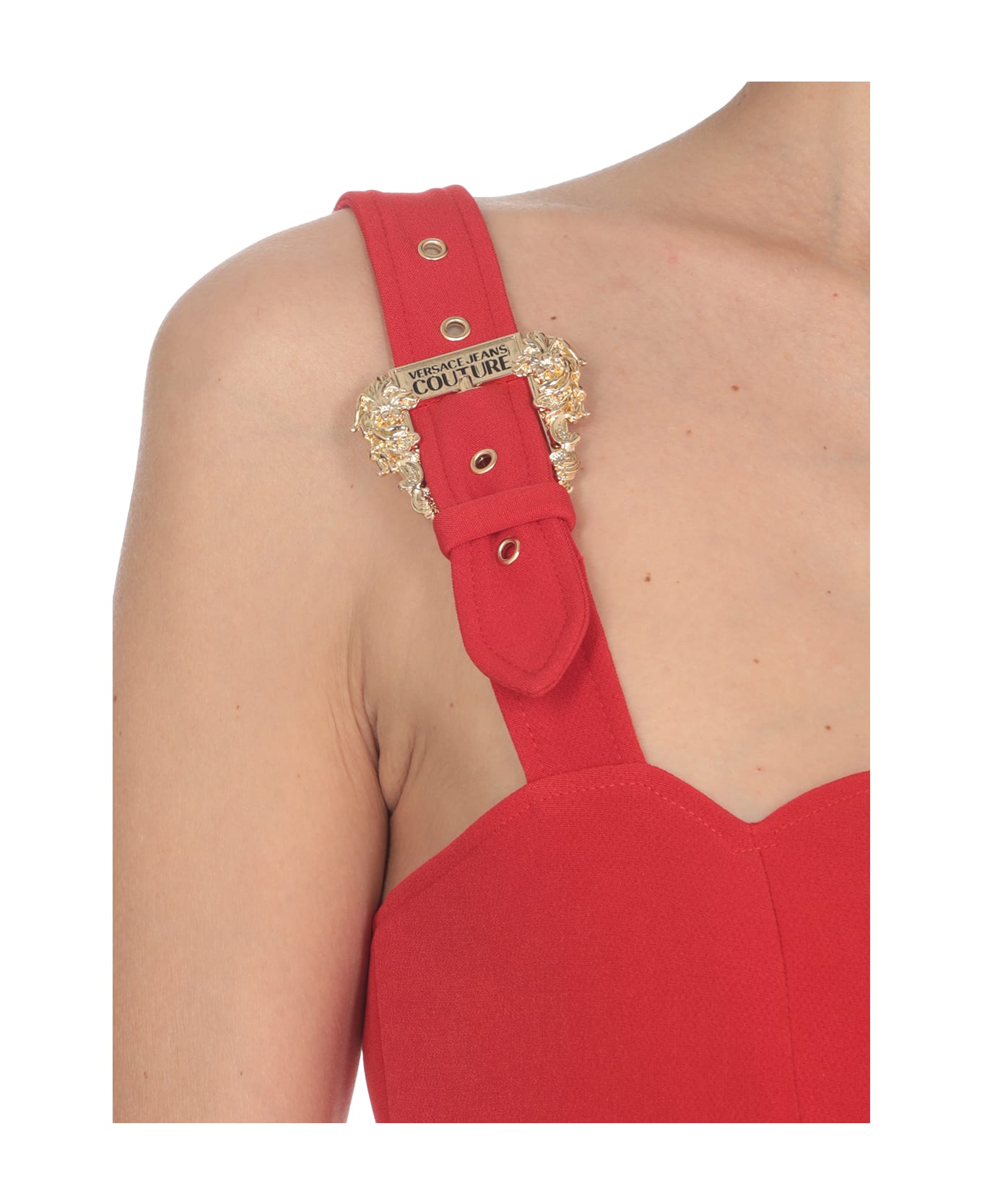 Versace Jeans Couture Baroque Buckles Sheath Dress - Red