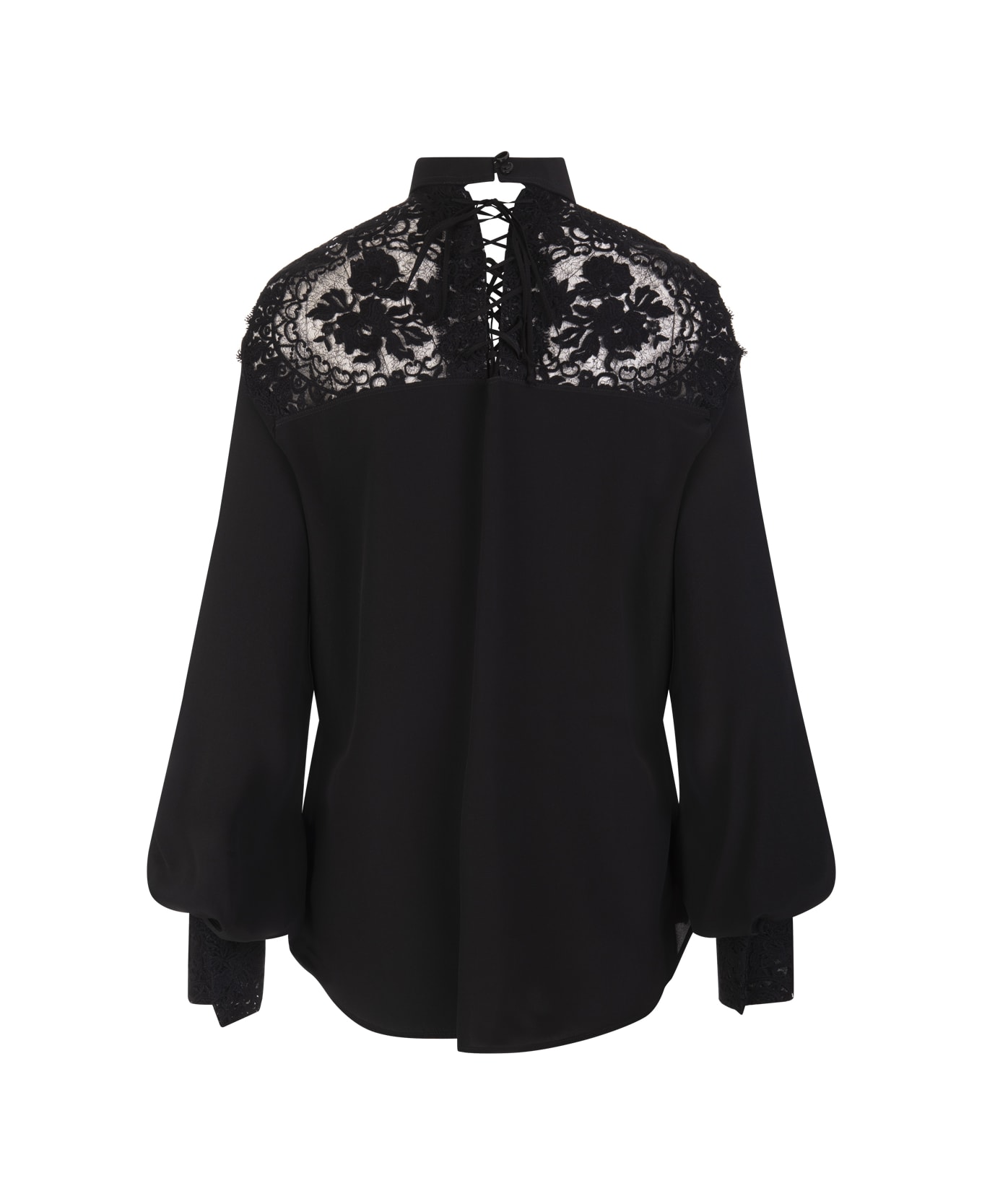 Ermanno Scervino Black Silk Shirt With Lace - Nero