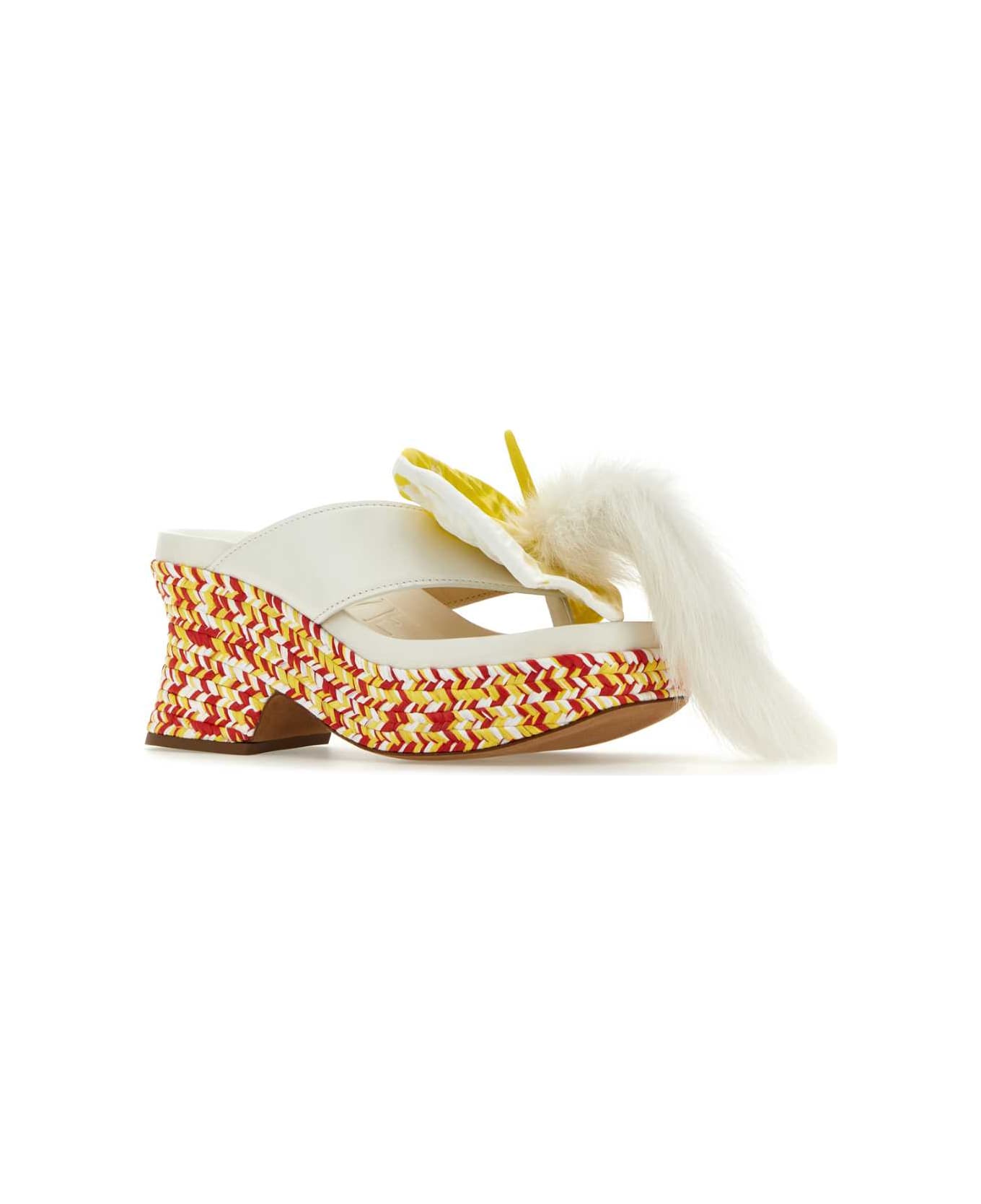 Loewe White Leather Petal Thong Mules - WHIMUL