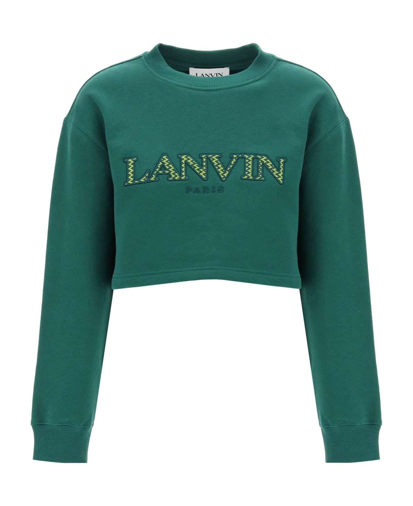 Lanvin Cropped Sweatshirt With Embroidered Logo Patch - BOTTLE (Green)