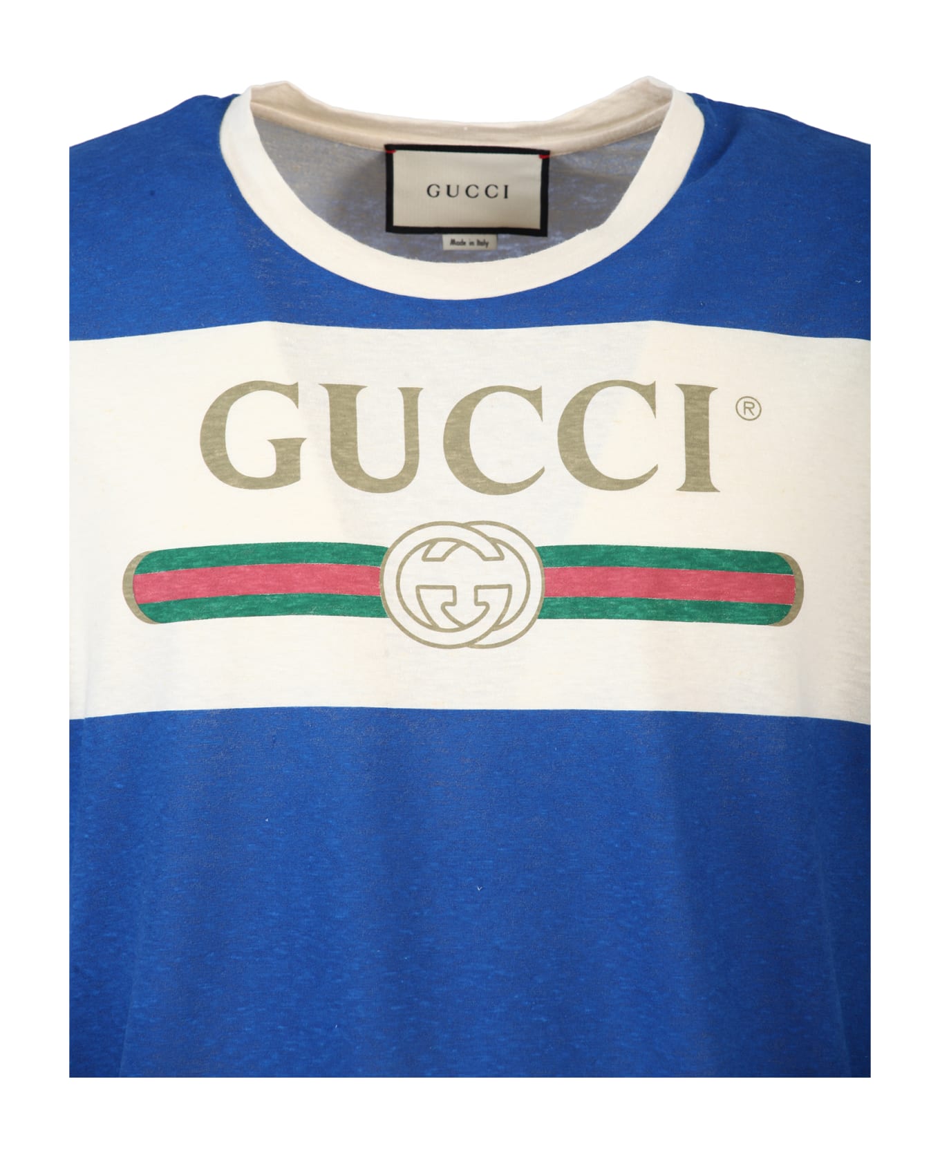 Gucci White And Blue Striped T-shirt - Natural