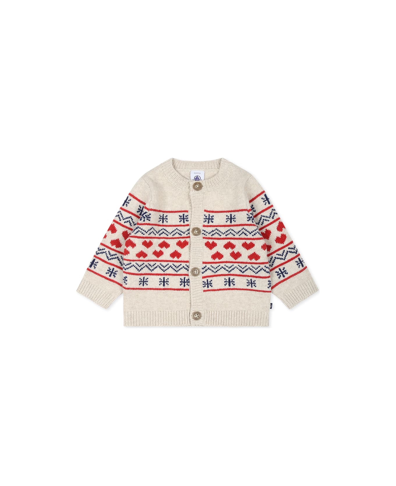 Petit Bateau Beige Cardigan For Baby Girl With Hearts - Beige