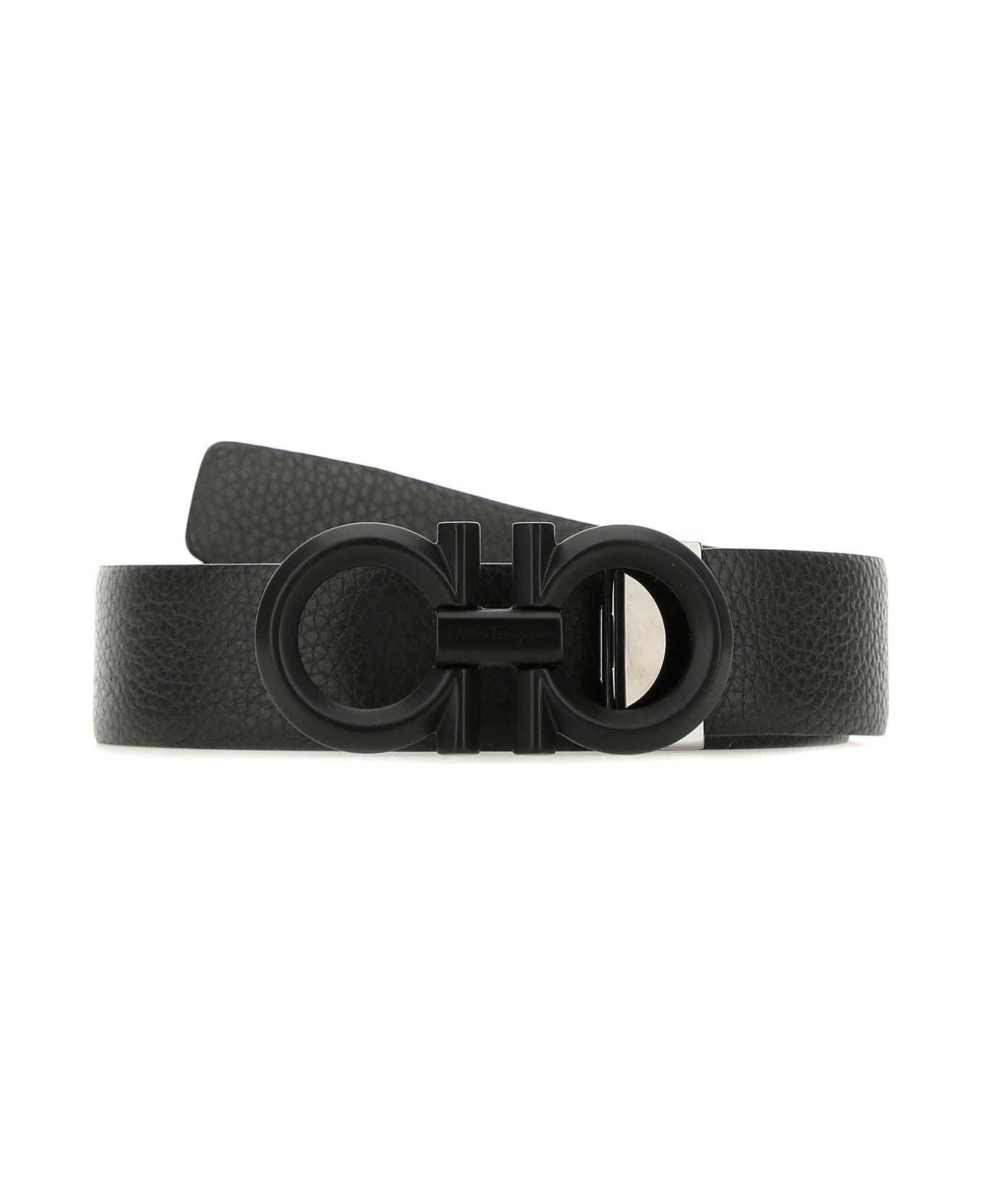 Ferragamo Slate Leather Reversible Belt - NEROASFALTO