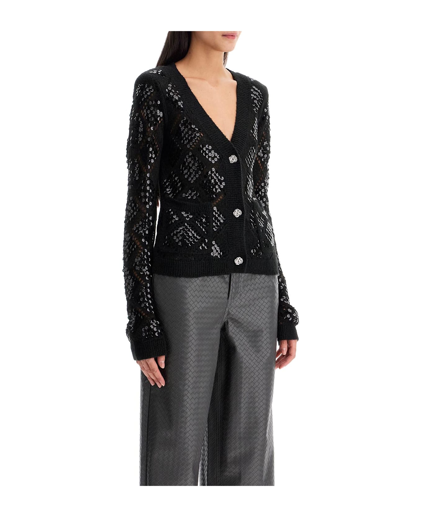 Rotate by Birger Christensen Perforated Cardigan With - BLACK (Black)