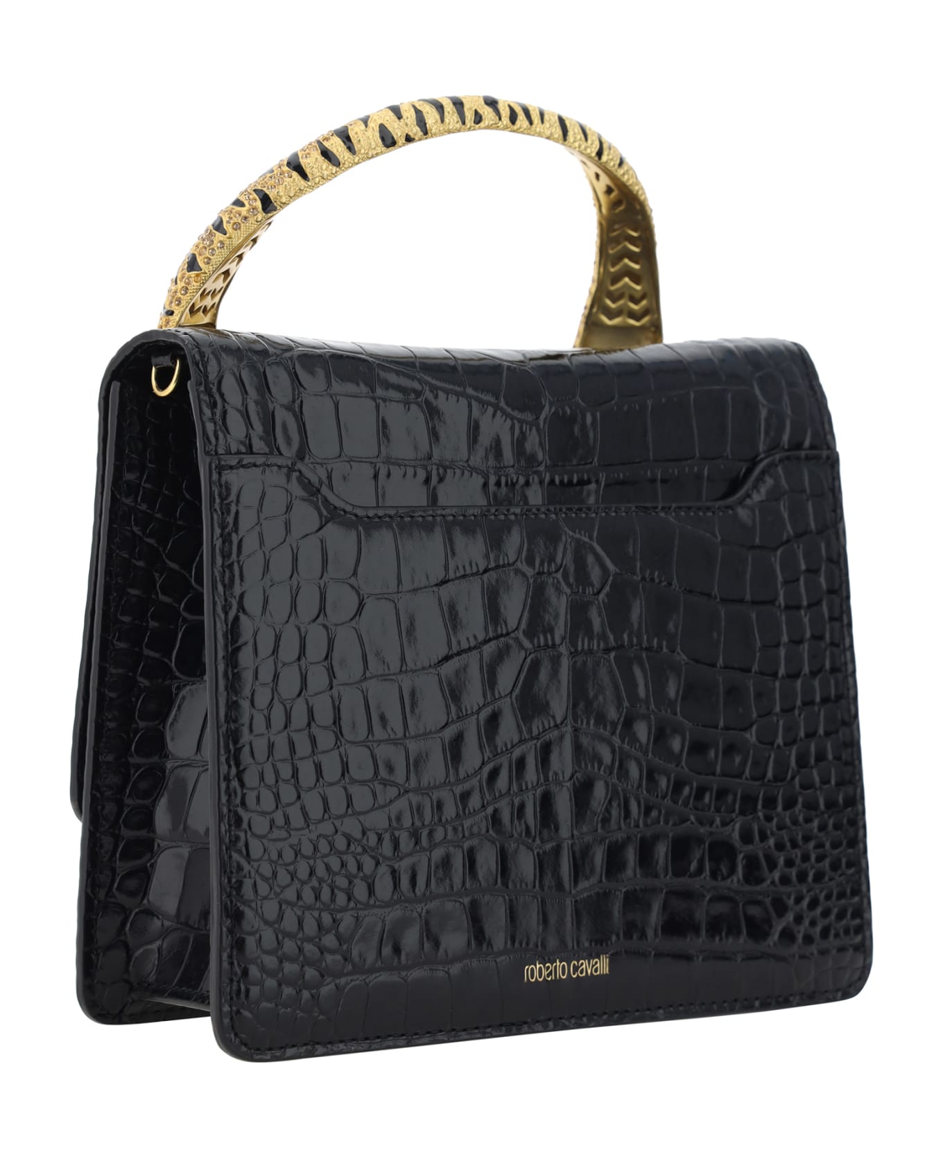 Roberto Cavalli Black Large Roar Shoulder Bag With Jewelled