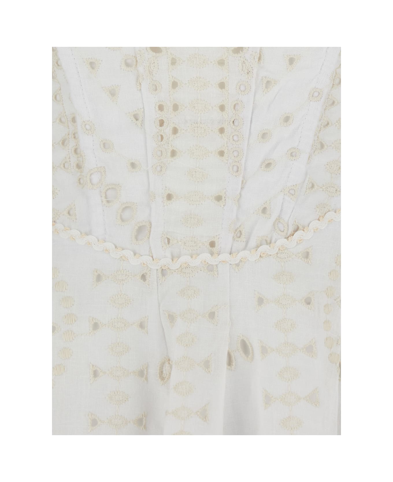Charo Ruiz 
clem
 White Dress With Flounce Skirt And All-over Embroidery In Cotton And Linen Blend Woman - White
