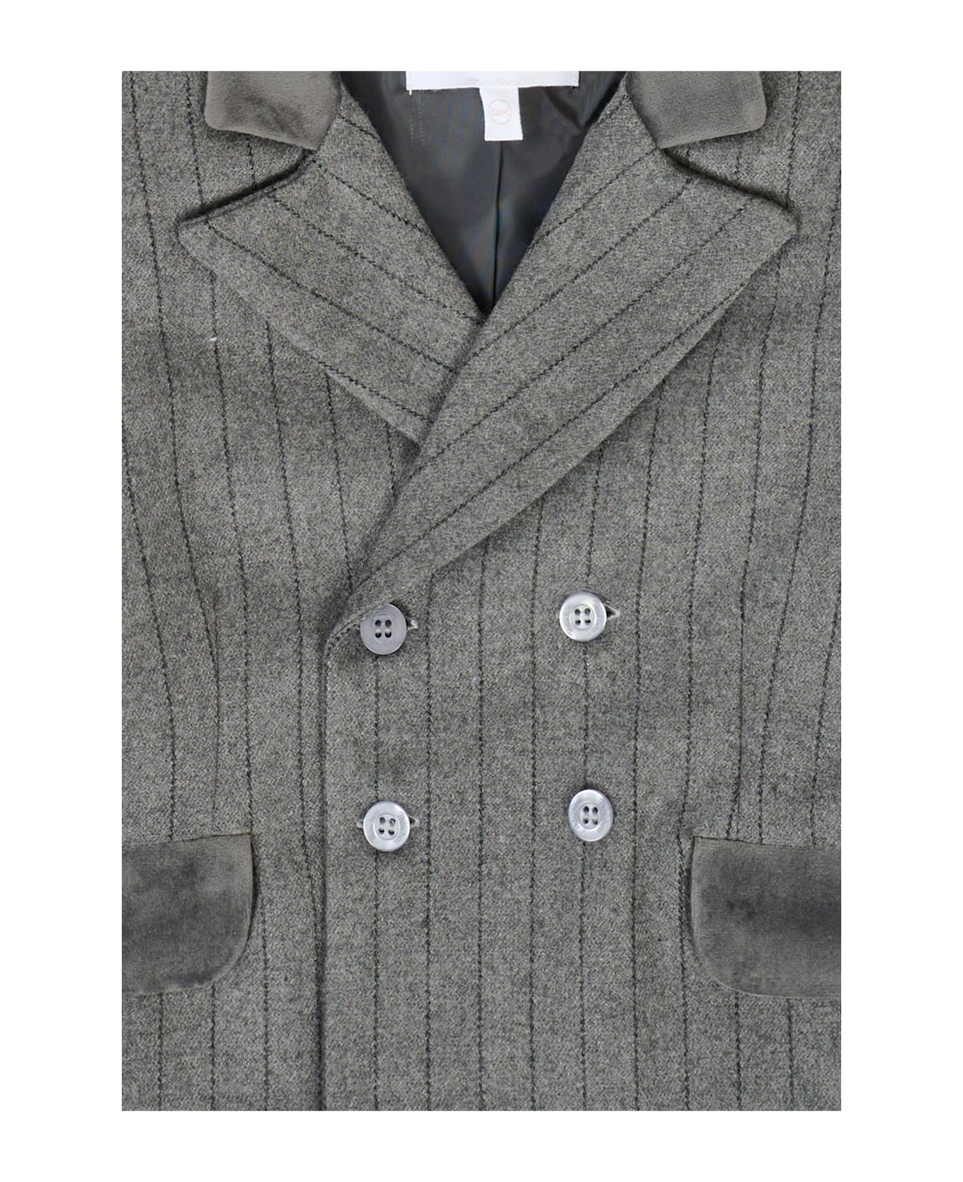 Patachou Gray Jacket For Baby Boy With Velvet Details - Grey