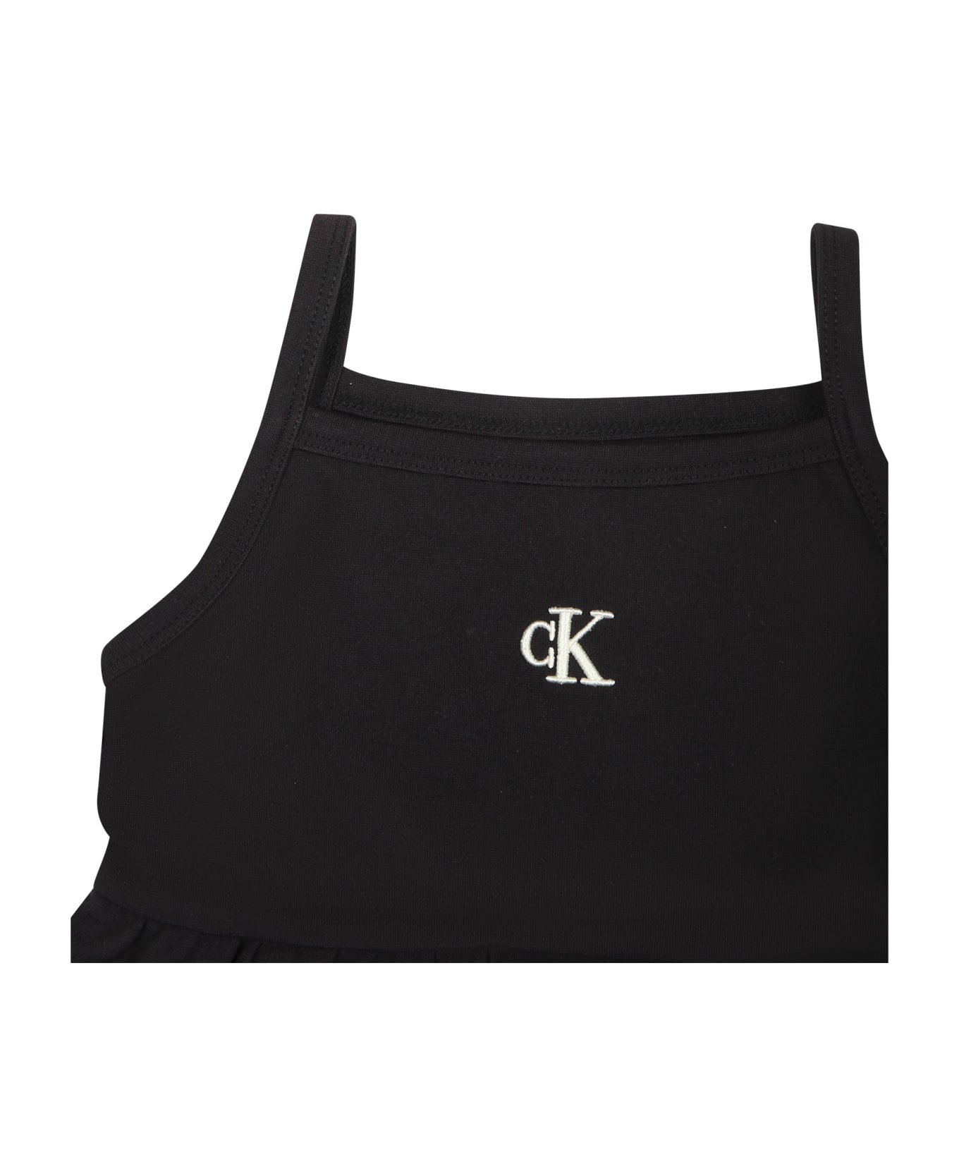 Calvin Klein Casual Black Dress For Baby Girl With Logo - Black