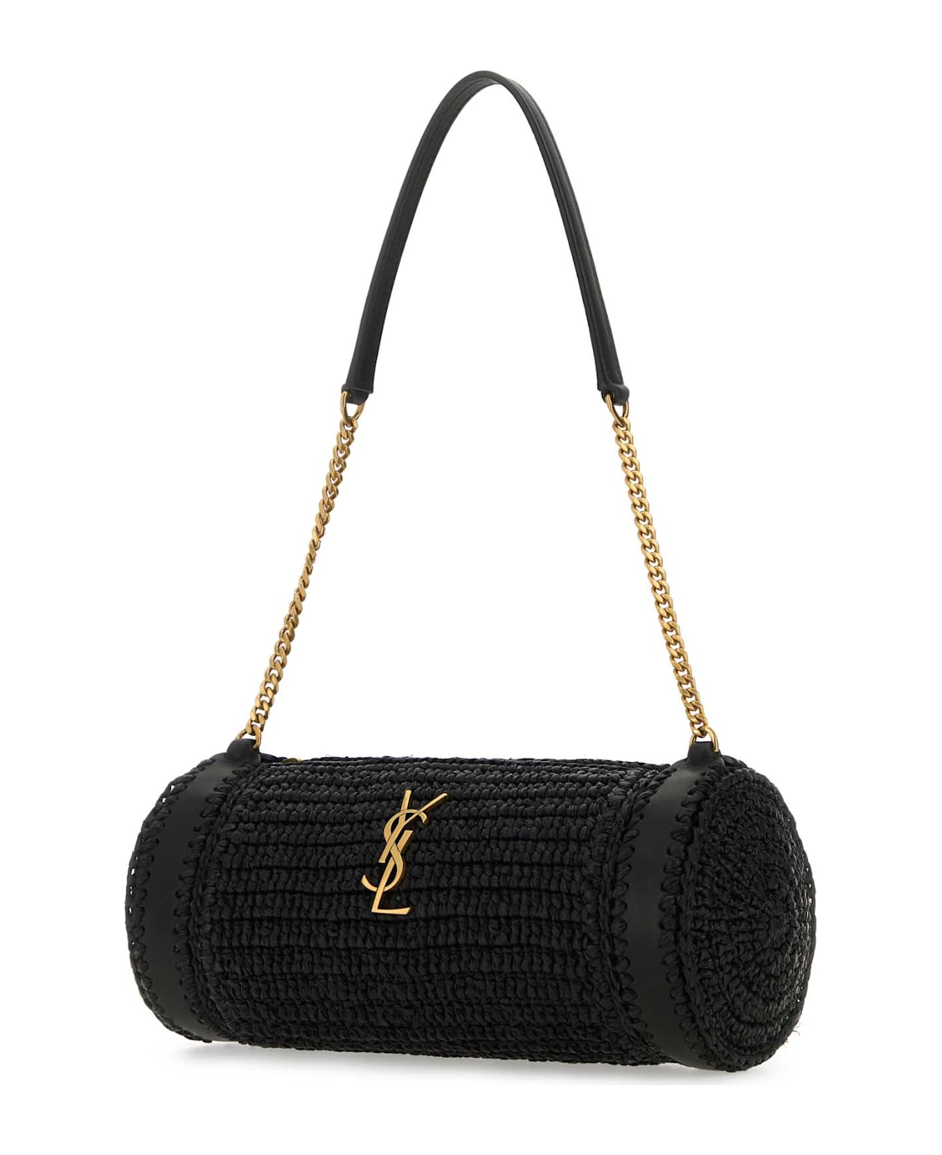 Saint Laurent Black Raffia And Leather Cassandre Shoulder Bag - NERONERO