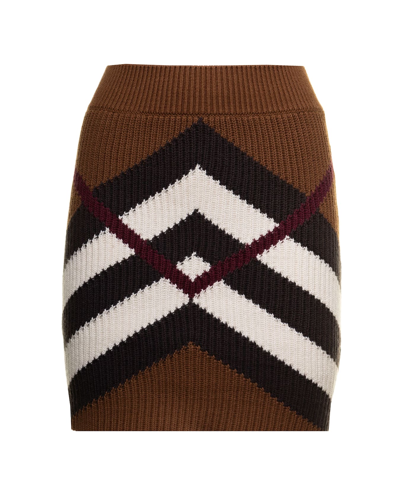 Burberry Kiri Cotton And Cashmere Skirt With Zig Zag Check Print Burberry Woman - Brown