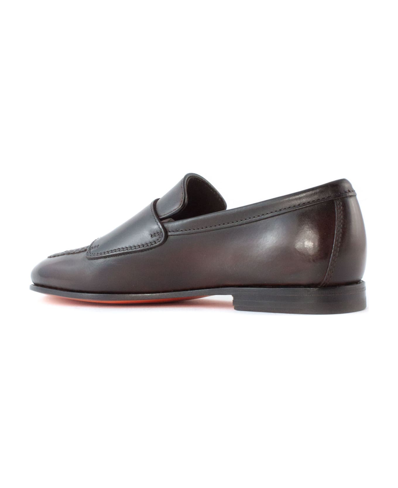 Santoni Brown Leather Double-buckle Loafer - BROWN