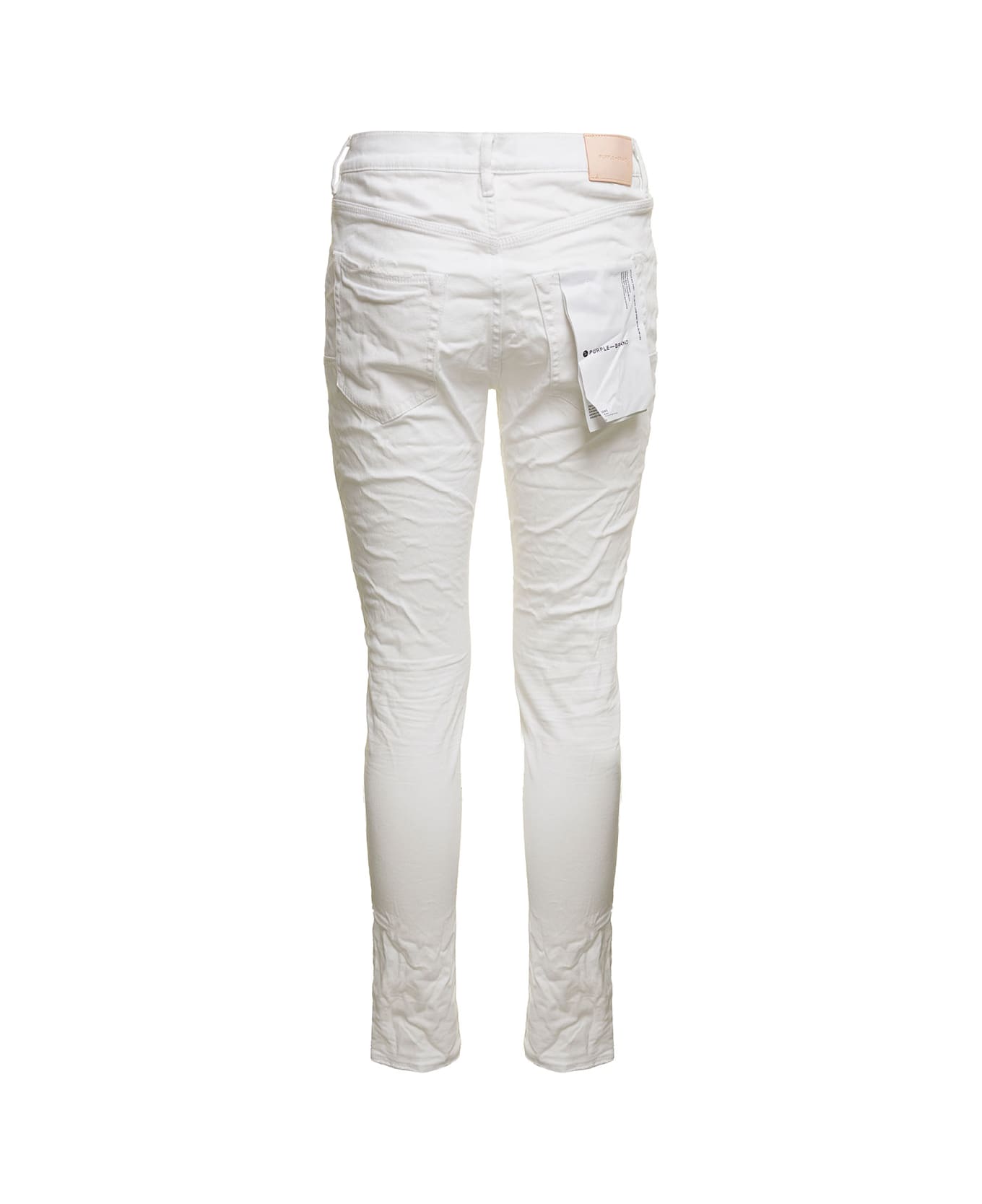 Purple Brand White Skinny Jeans With Tonal Logo Patch And Crinkled Effect In Stretch Cotton Denim Man - WHITE