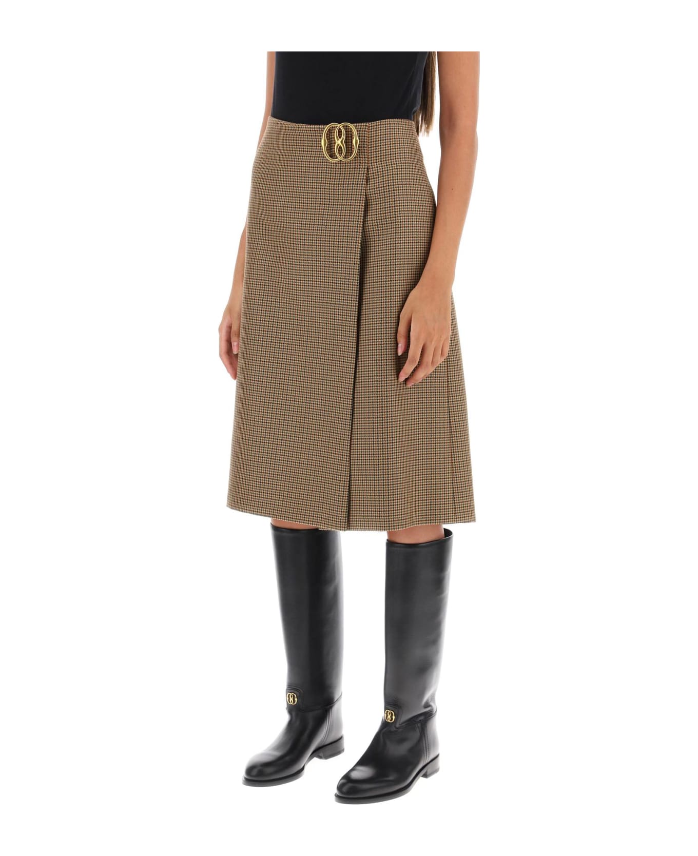 Bally Houndstooth A-line Skirt With Emblem Buckle - MULTIDESERTO 50 (Beige)