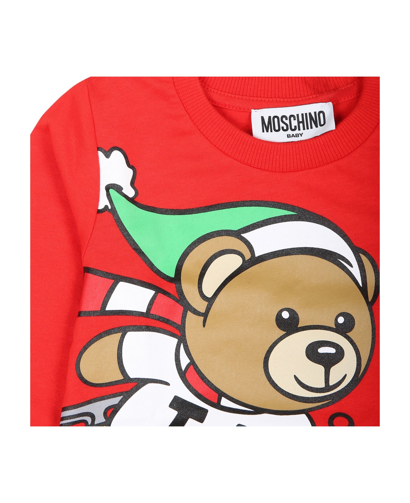 Moschino Red T-shirt For Babykids With Christmas Teddy Bear - Rosso