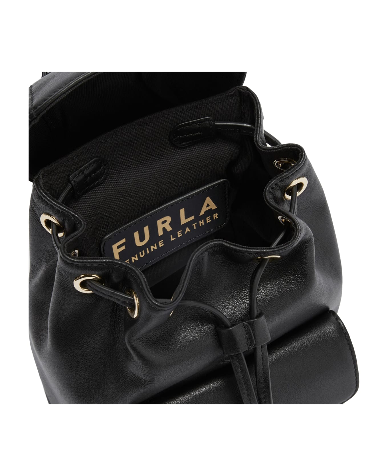 Furla Flow Mini White Leather Backpack - Black