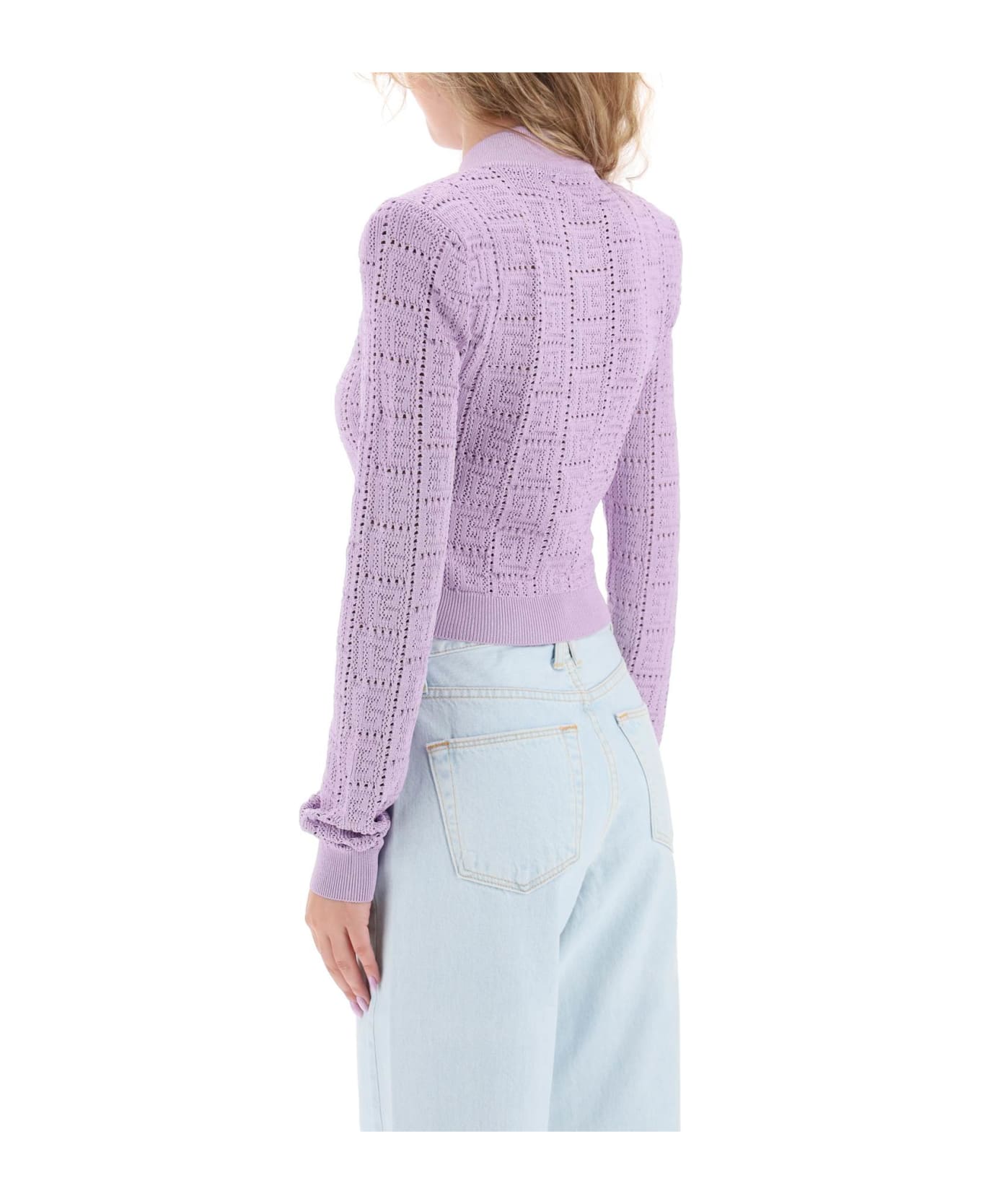 Balmain Crew-neck Cardigan With Embossed Buttons - PARME (Purple)
