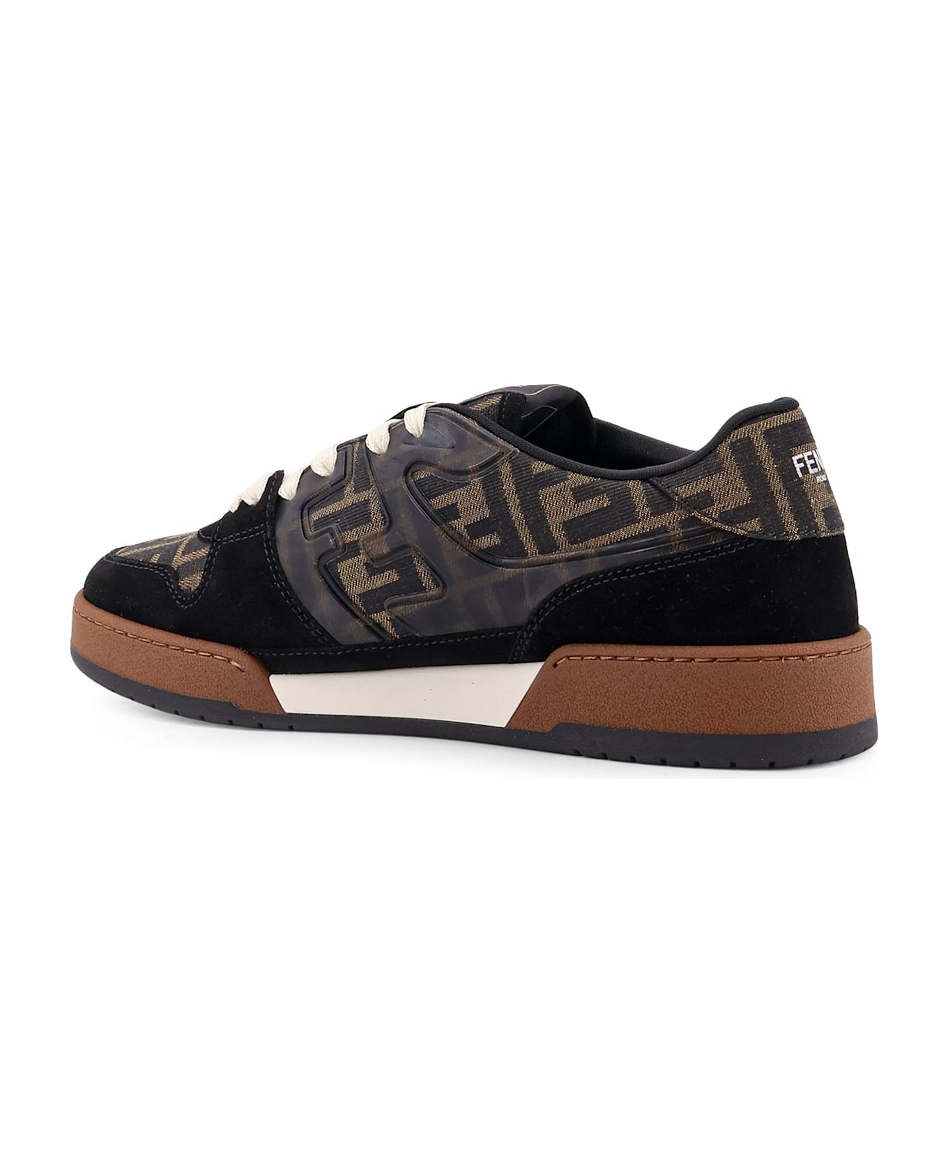 Fendi Match Low-top Ff Jacquard Fabric And Suede Sneakers - NERO+TABACC.NERO+ICE