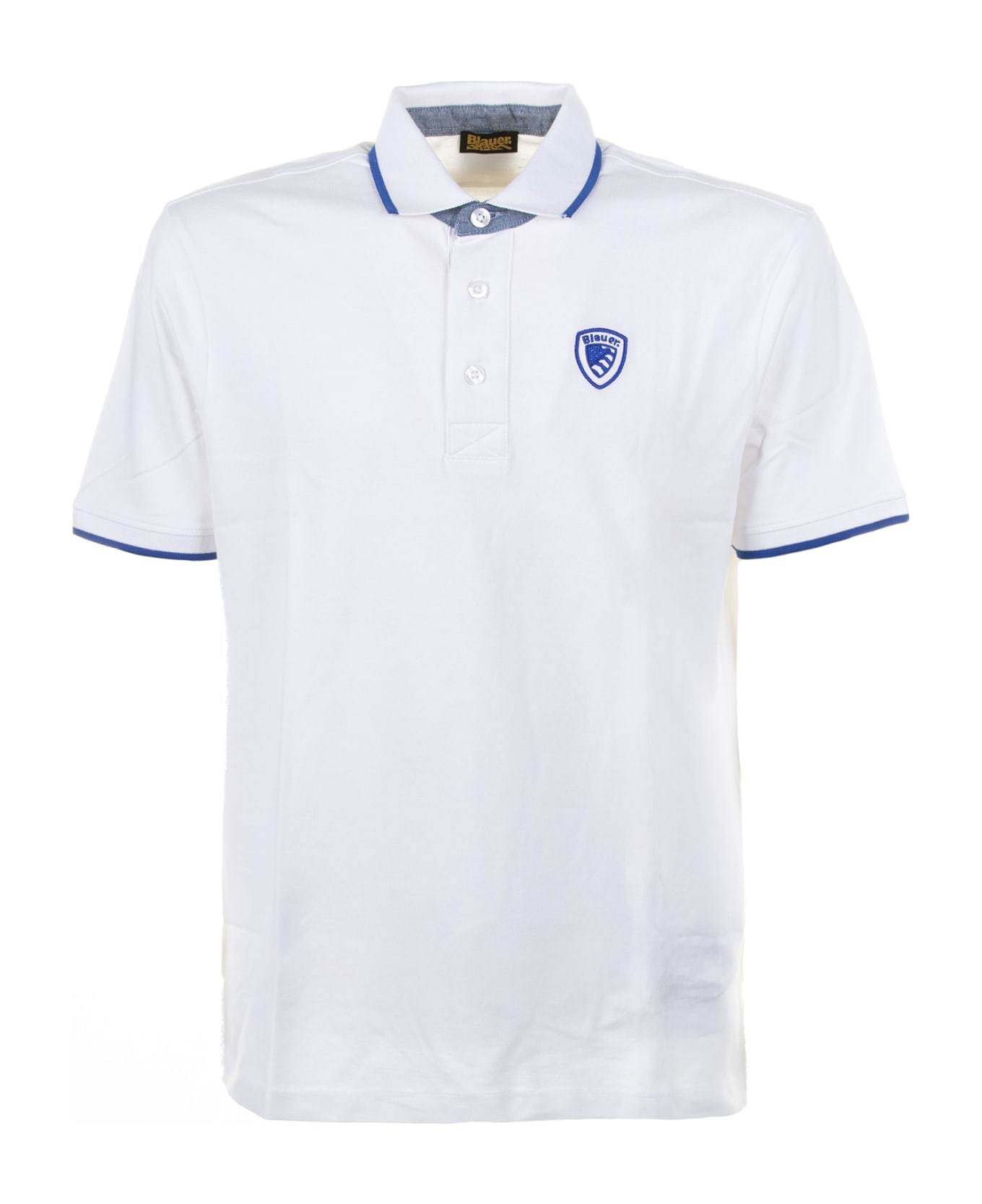 Blauer White Short-sleeved Polo Shirt With Inserts - BIANCO OTTICO
