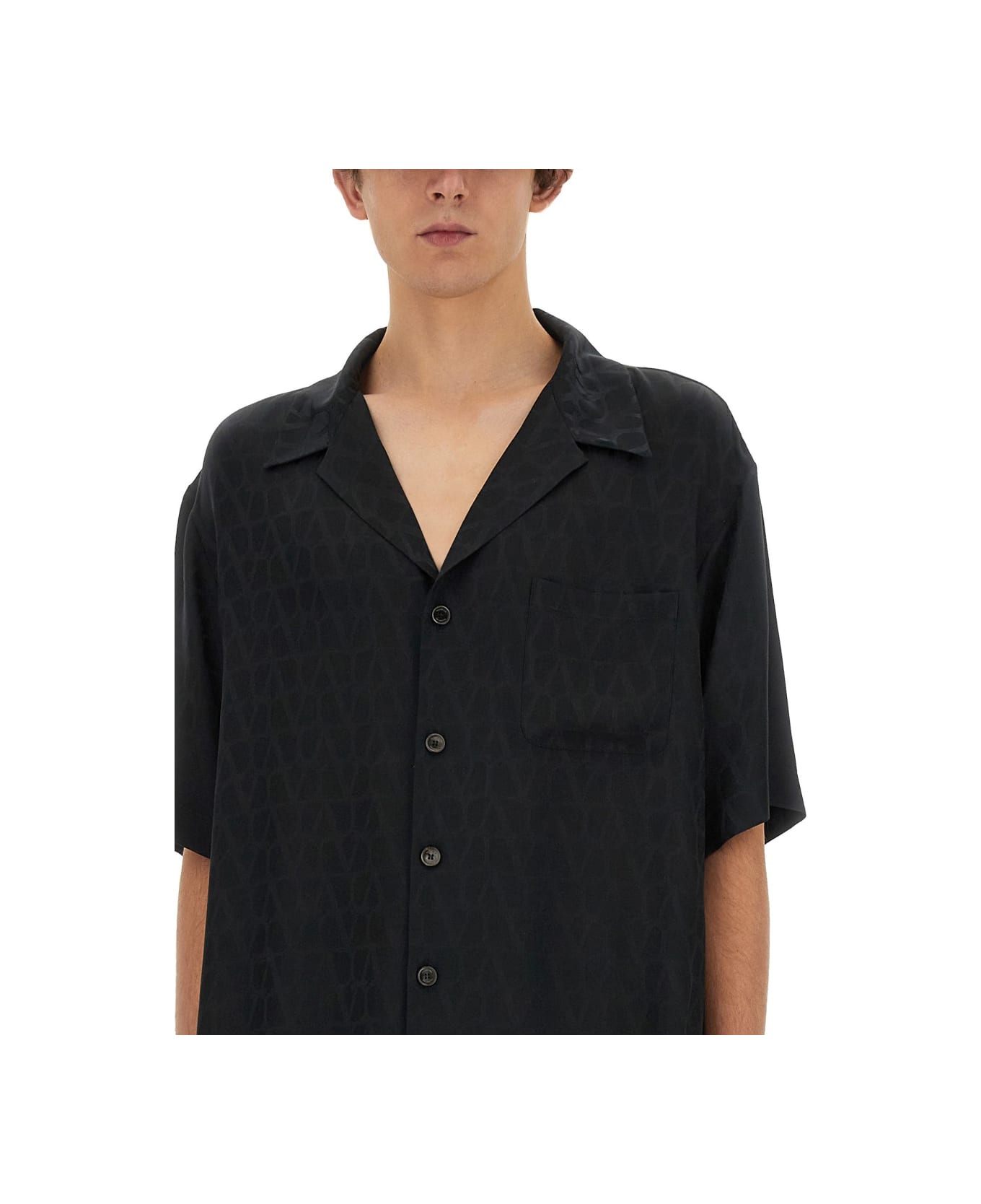 Valentino Bowling Shirt With Iconographe Toile Pattern - BLACK