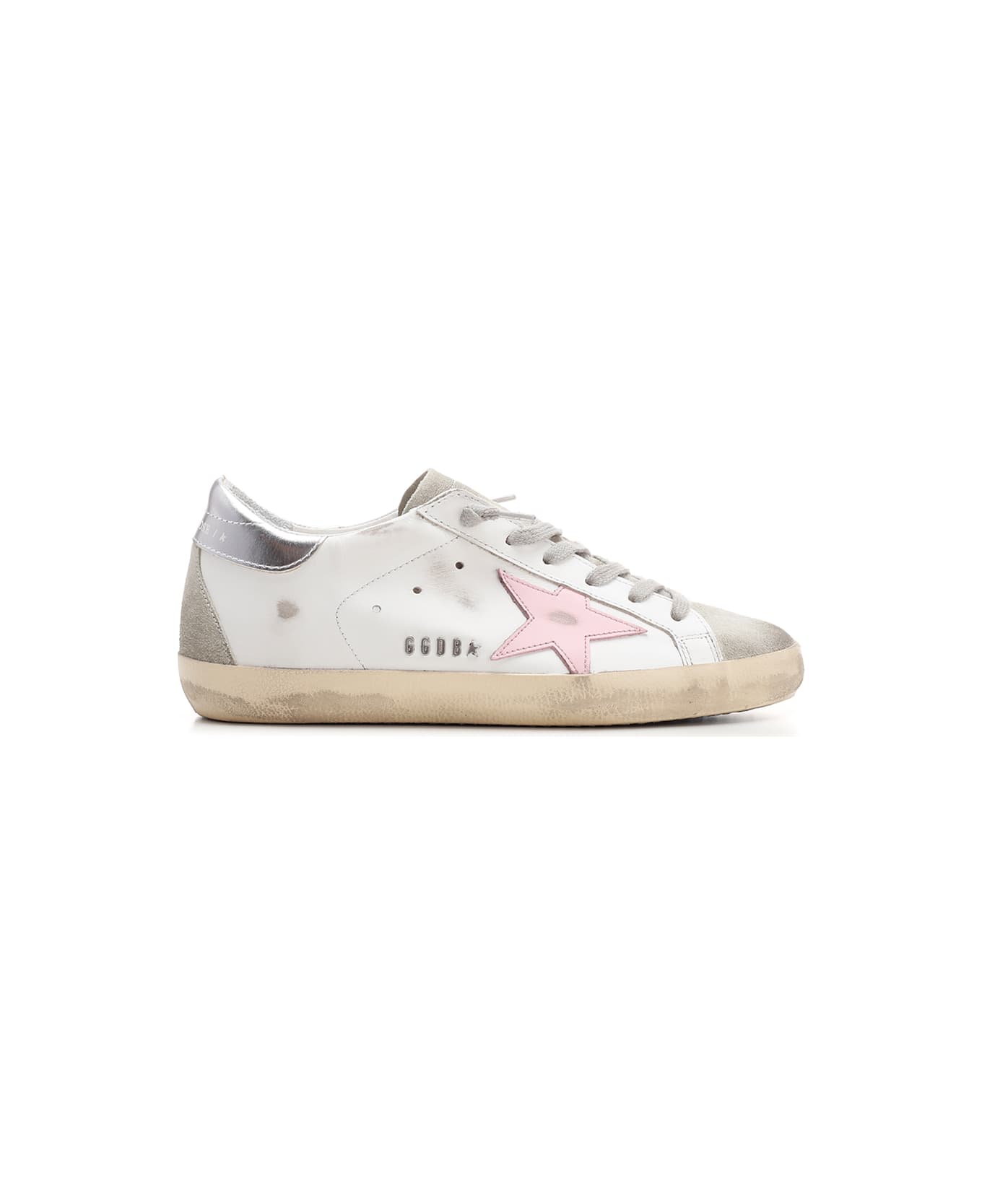 Golden Goose Super-star Leather Upper And Star Suede Toe And Spur Laminated Heel Metal Lettering - White/Ice/Orchid Pink/Silver スニーカー