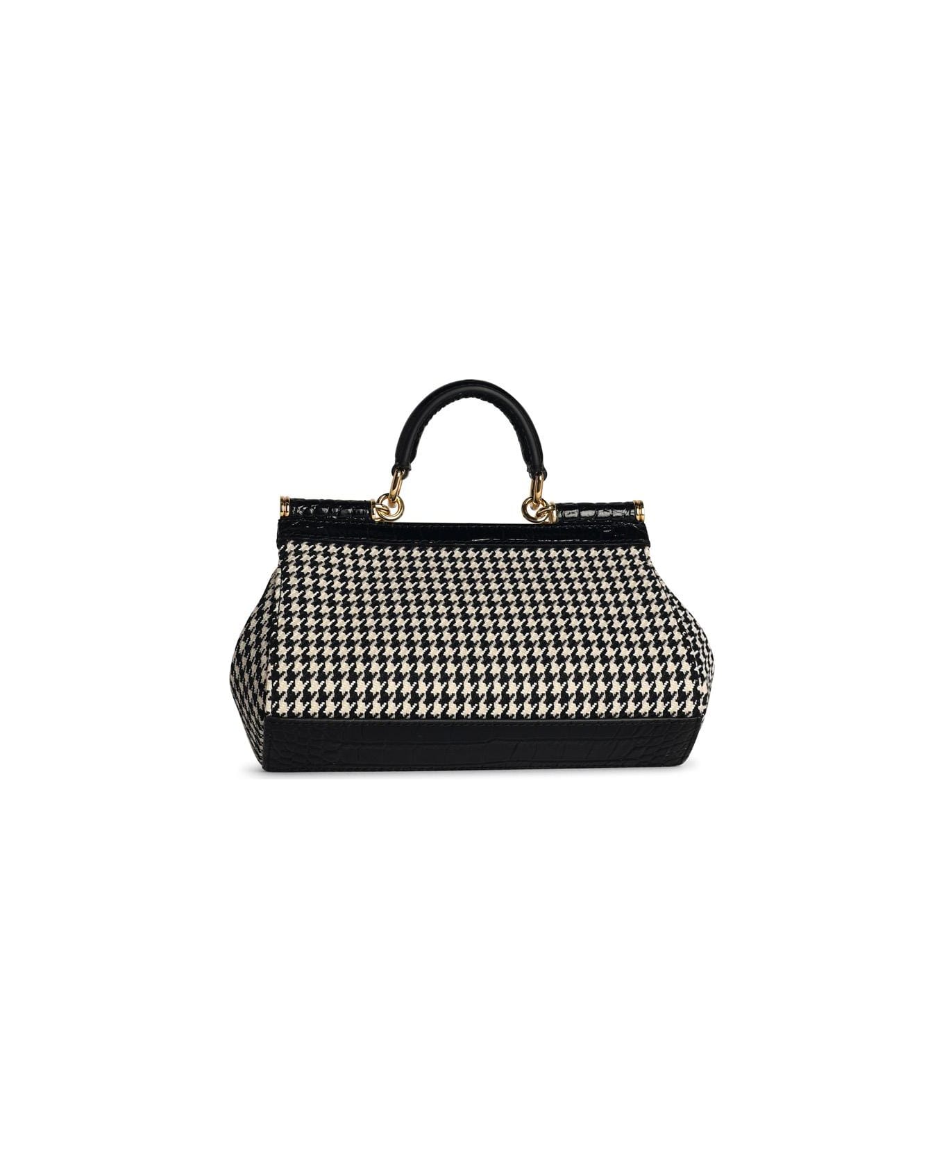 Dolce & Gabbana Small 'sicily' Black Wool Blend Bag - PIED POULE