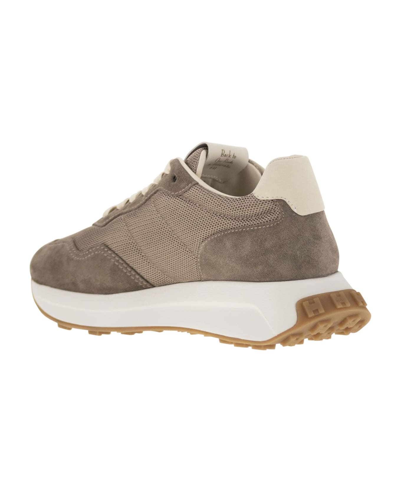 Hogan H641 - Leather And Canvas Trainers - Tortora