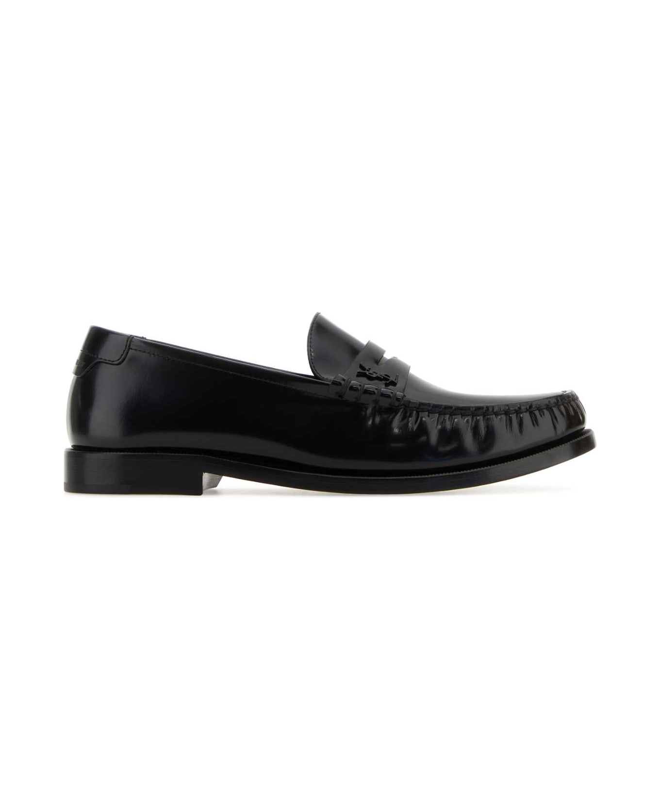 Saint Laurent Black Leather Loafers - Black