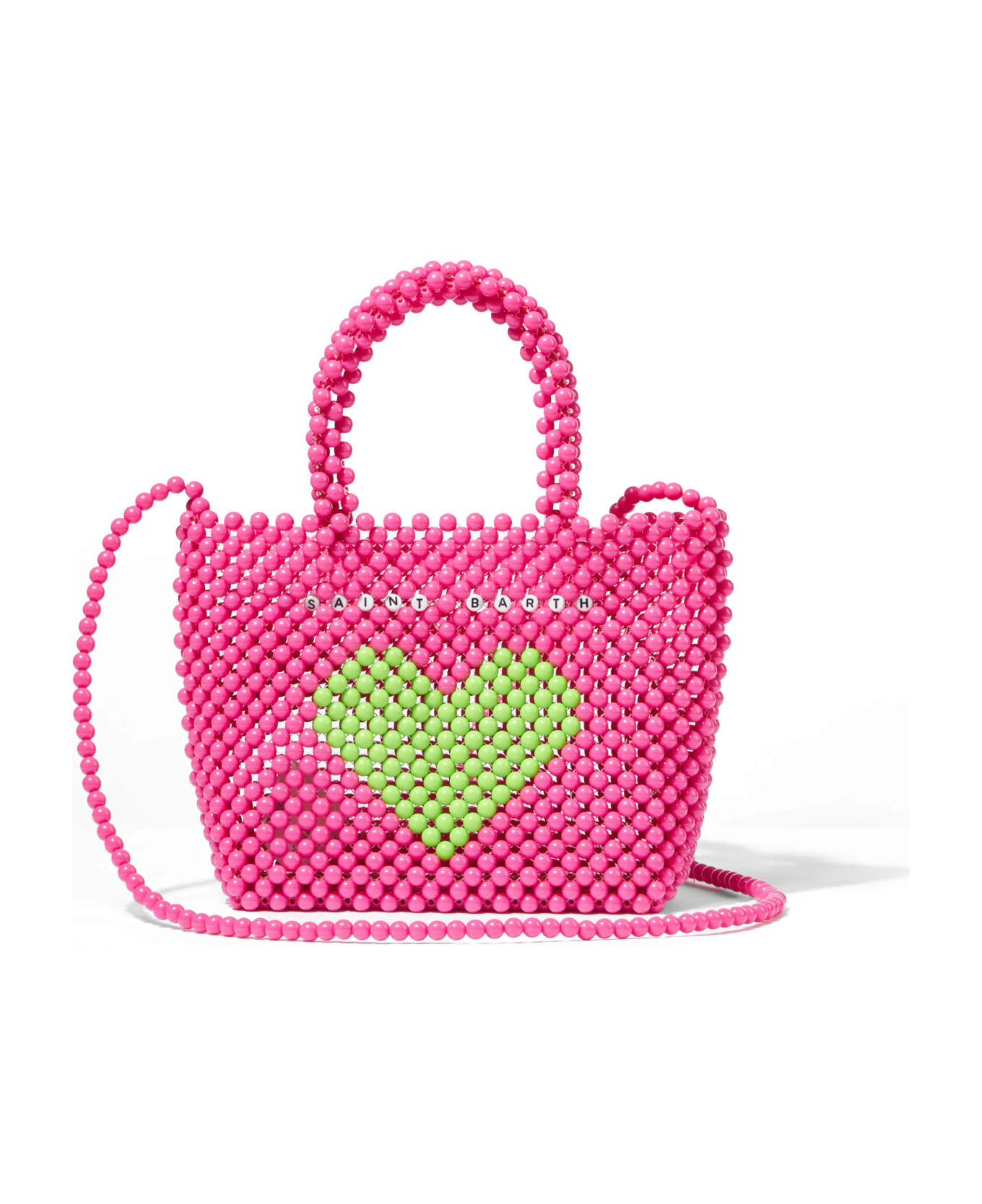 MC2 Saint Barth Beaded Pink Handbag With Green Heart - PINK トートバッグ