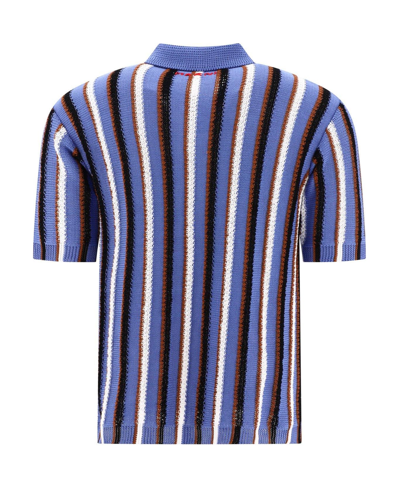 Marni Striped Crocheted Polo Shirt - Azzurro