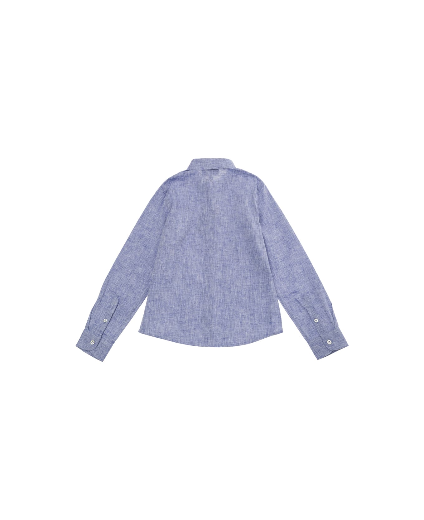 Emporio Armani Light Blue Shirt With Logo Embroidery In Cotton And Linen Boy シャツ