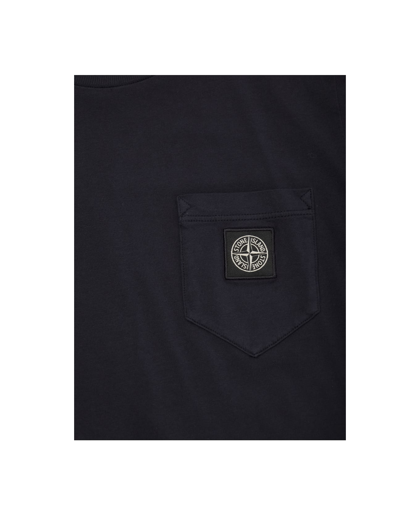 Stone Island Blue Crewneck T-shirt With Logo Patch In Cotton Boy - BLUE Tシャツ＆ポロシャツ