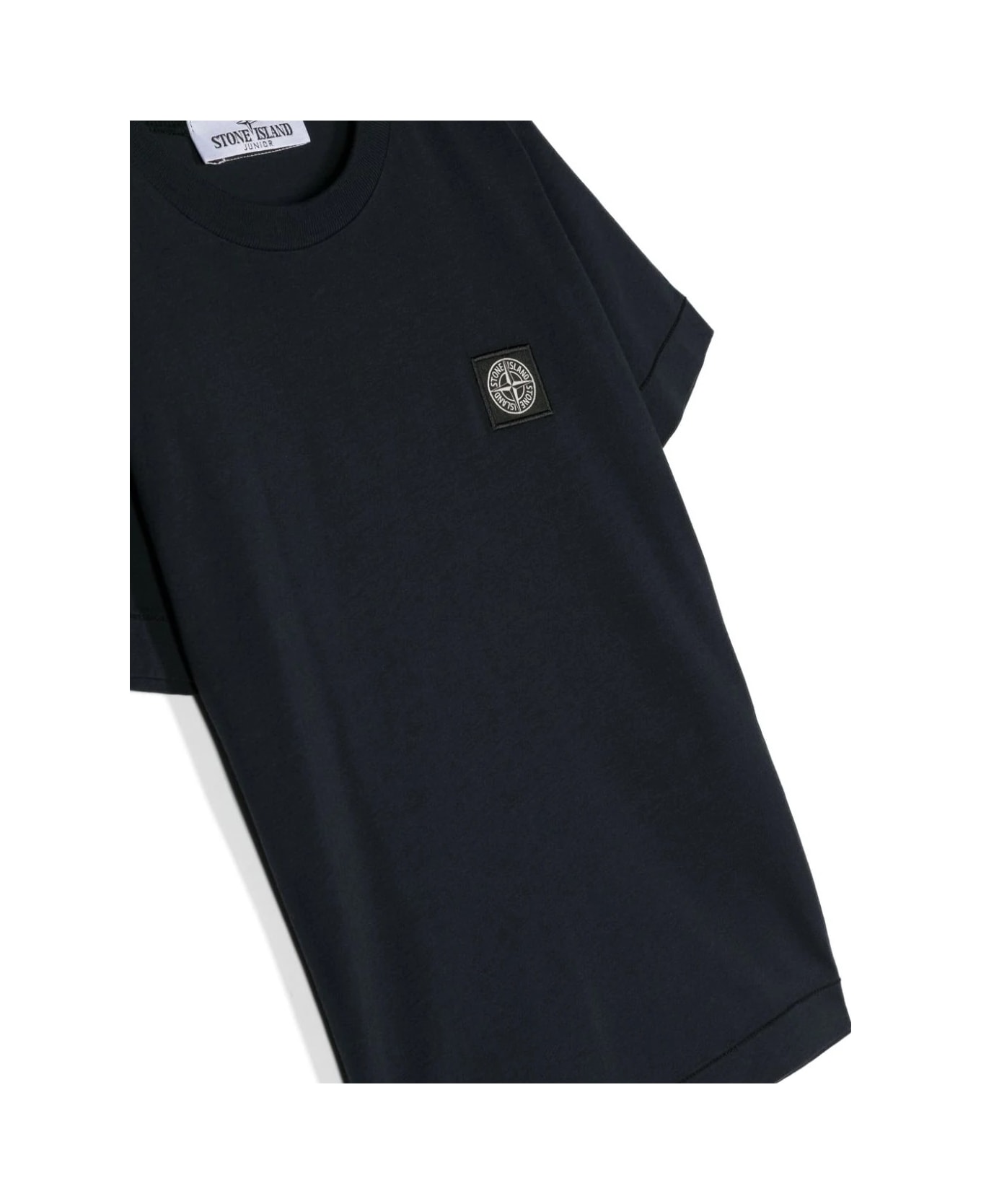 Stone Island Junior Navy Blue T-shirt With Logo Patch - Blue