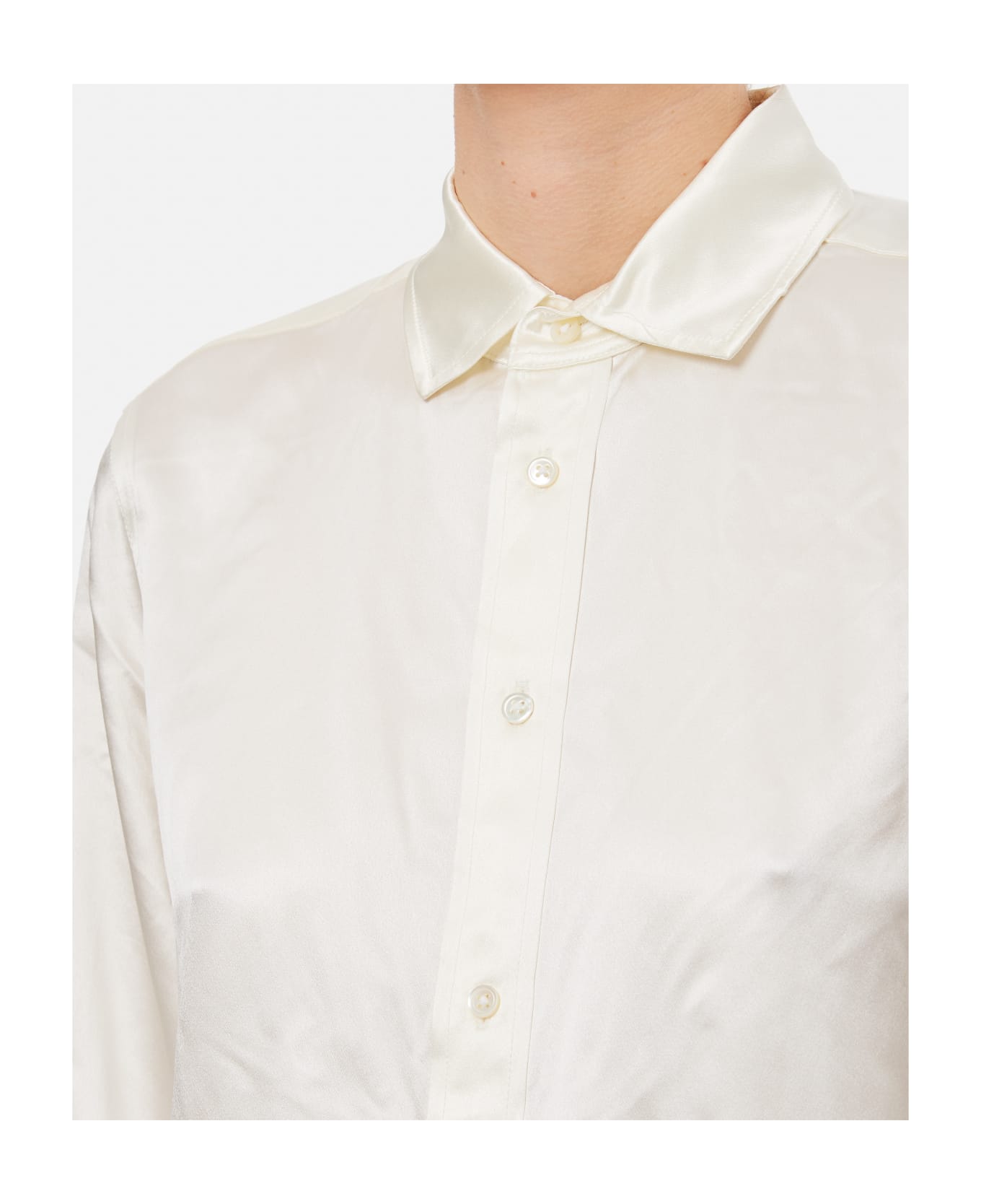 Ralph Lauren Long Sleeve Button Front Silk Shirt - WHITE シャツ