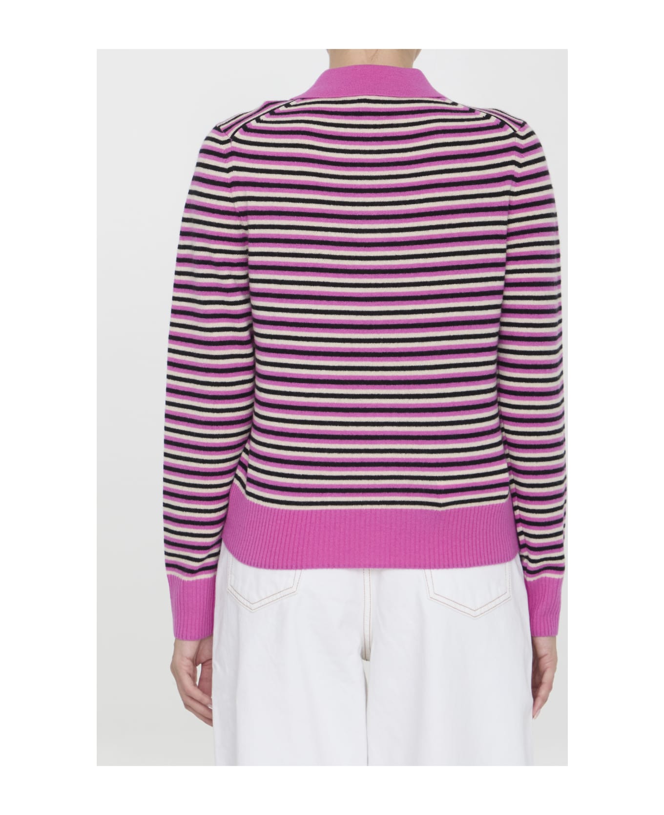Ganni Striped Polo Sweater - Fuchsia