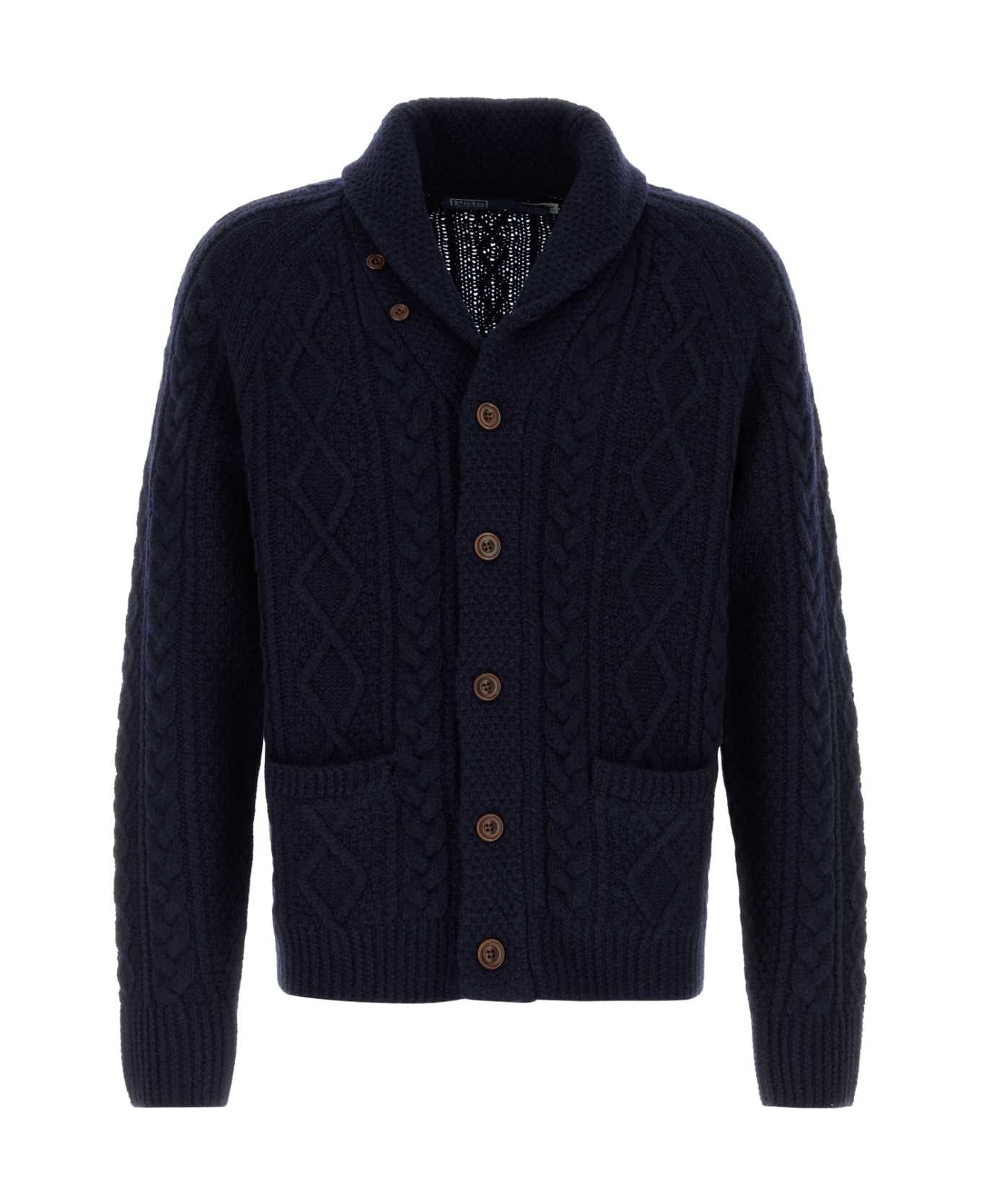 Ralph Lauren Navy Blue Wool Blend Cardigan - HUNTER NAVY