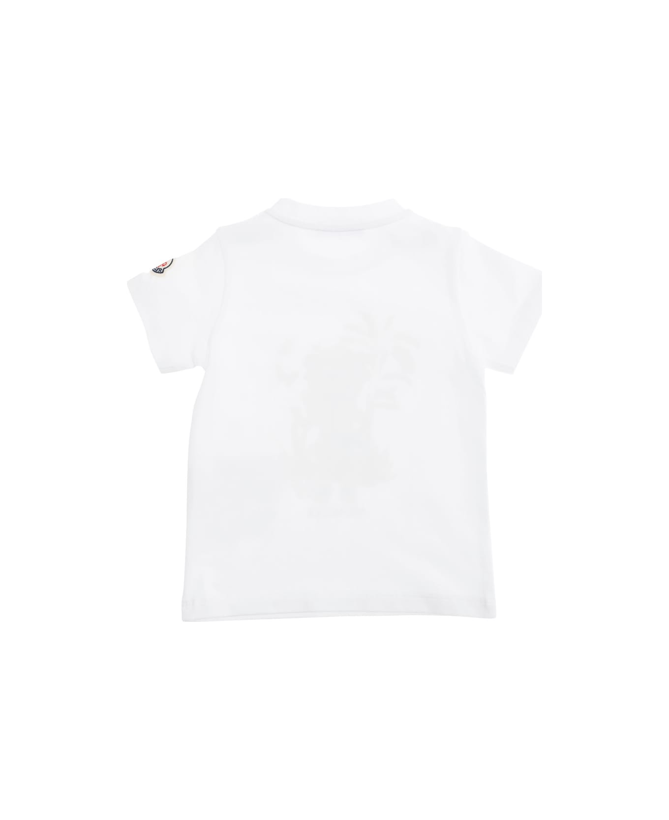 Moncler White T-shirt With Maxi Logo Print On The Front And Button Closure On The Sleeve In Cotton Stretch Baby - White