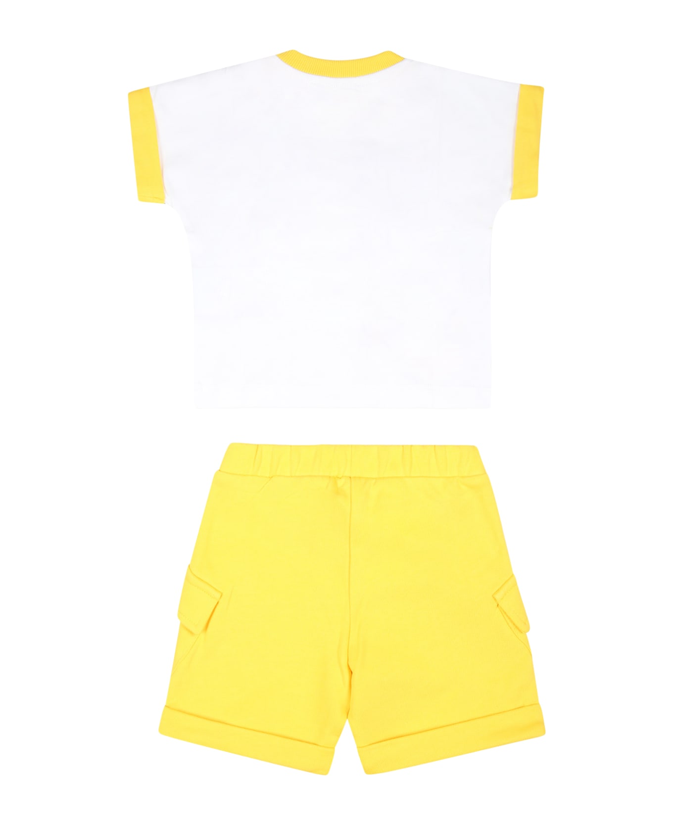 Moschino Yellow Suit For Baby Boy With Teddy Bear - White