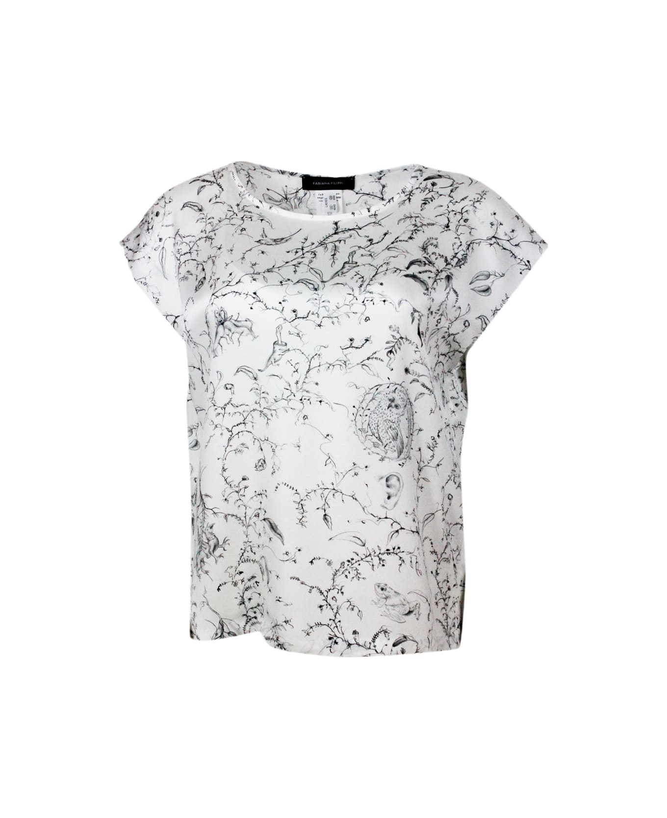 Fabiana Filippi Crew-neck Short-sleeved Silk Shirt With Branches Patterned Print - White
