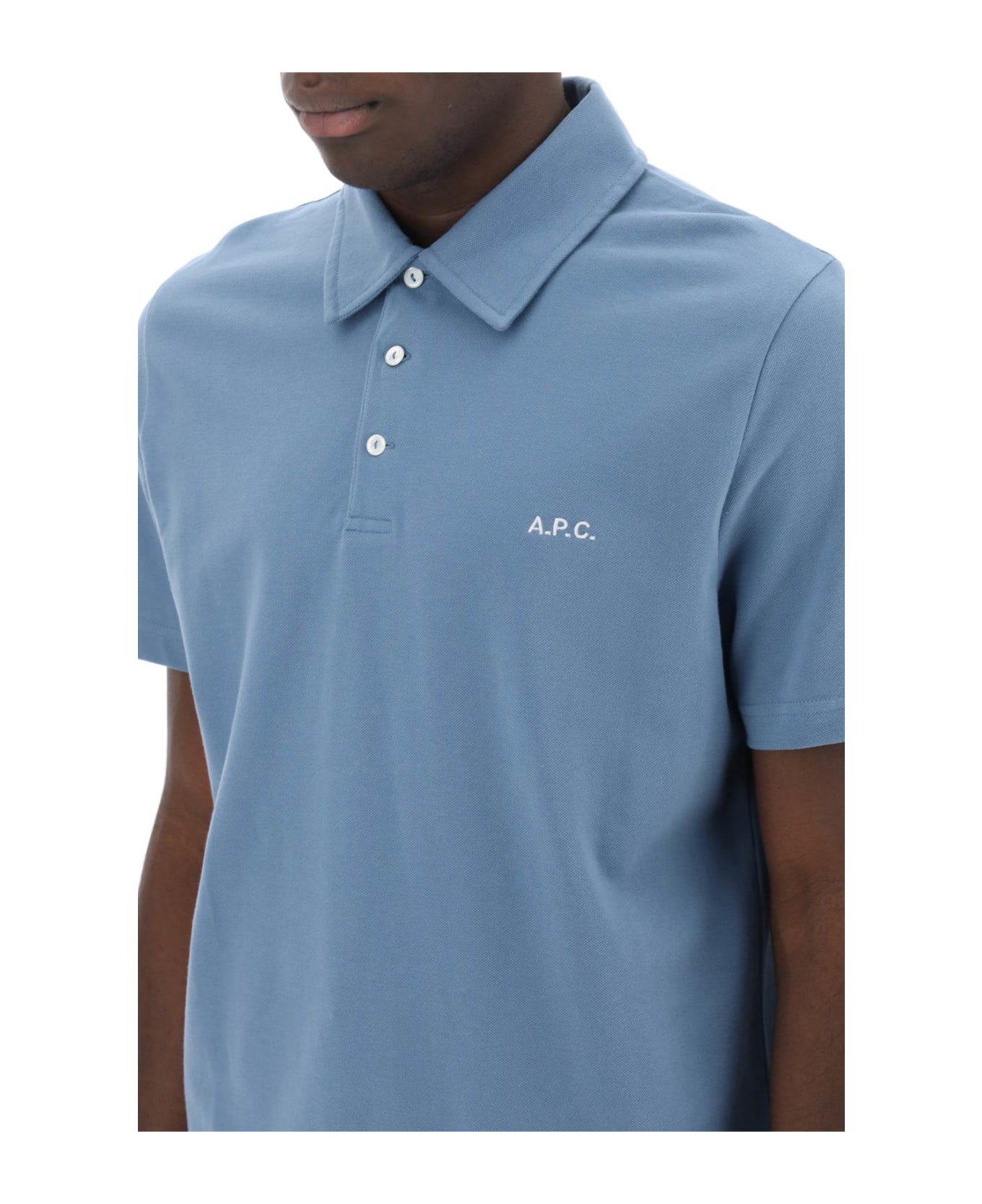 A.P.C. Austin Polo Shirt With Logo Embroidery - BLUE GRIS (Light blue)