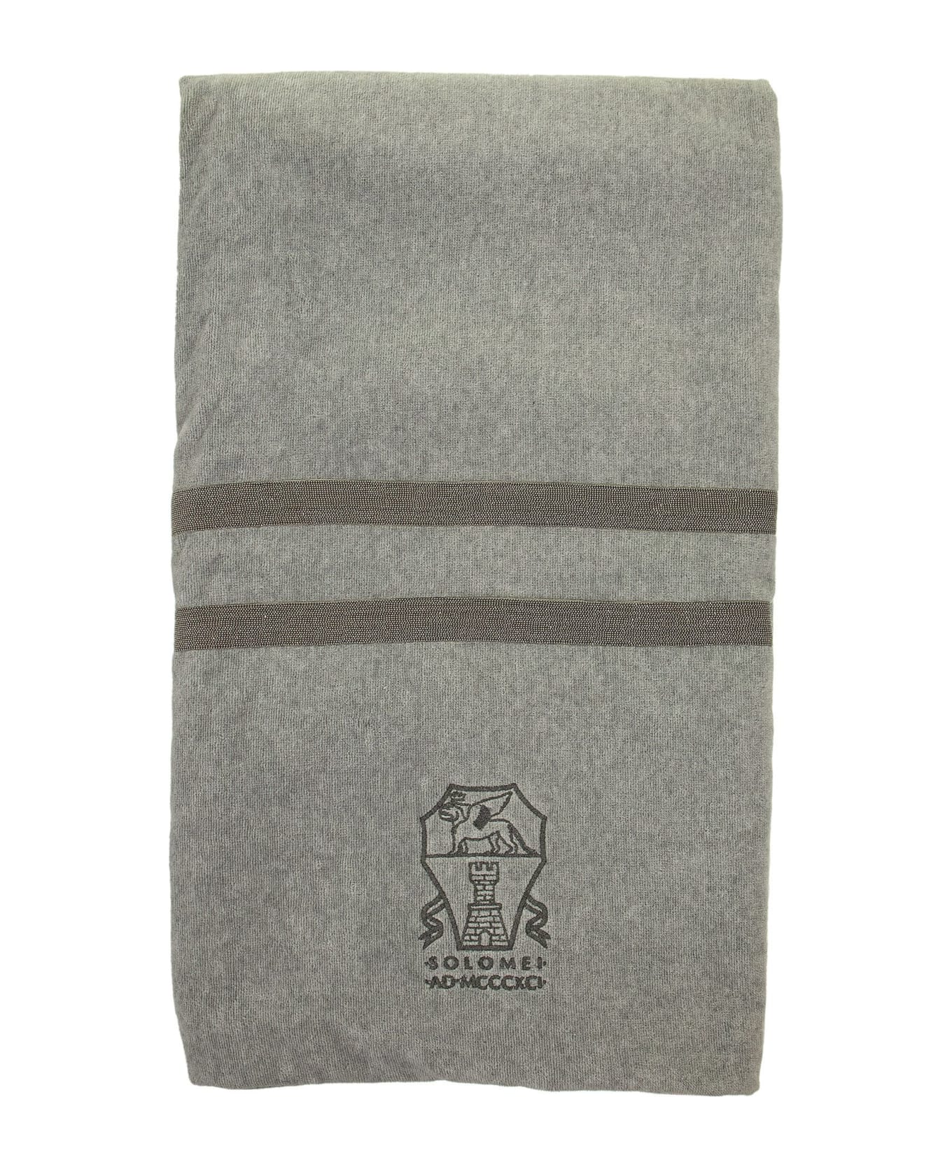 Brunello Cucinelli Cotton Beach Towel With Monile - Grey