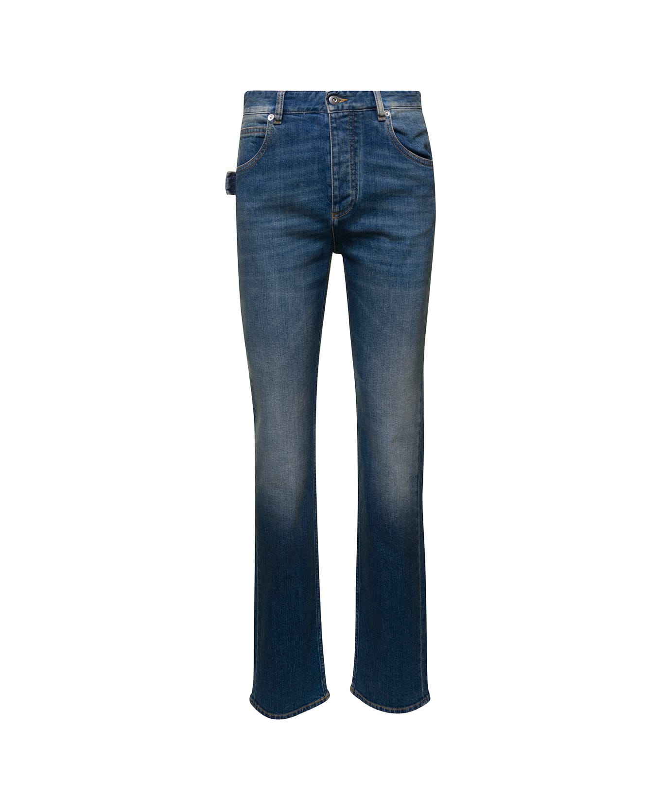 Bottega Veneta Medium Washed Five-pocket Style Jeans With Logo Patch In Cotton Denim Woman - Mid Blue