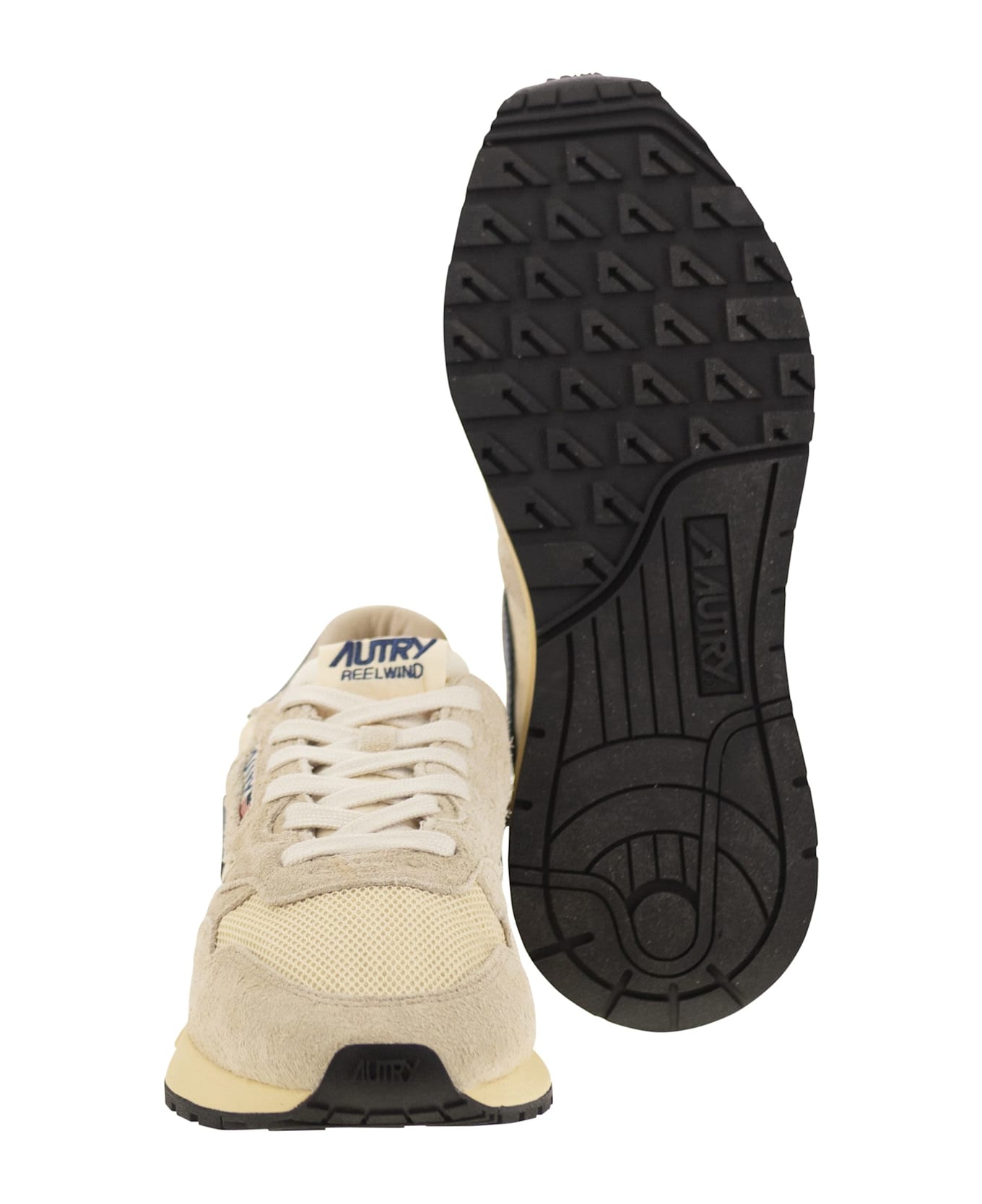 Autry Reelwind - Suede And Technical Textile Trainer - Beige/blue