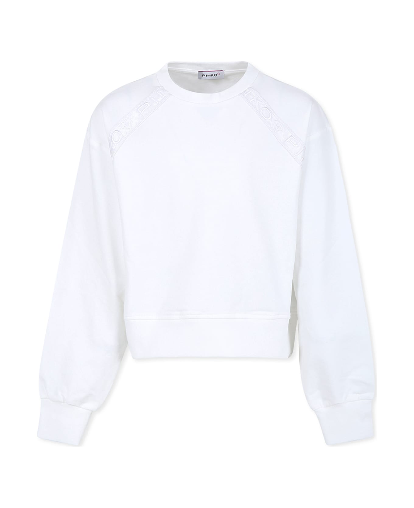 Pinko White Sweatshirt For Girl With Logo - White