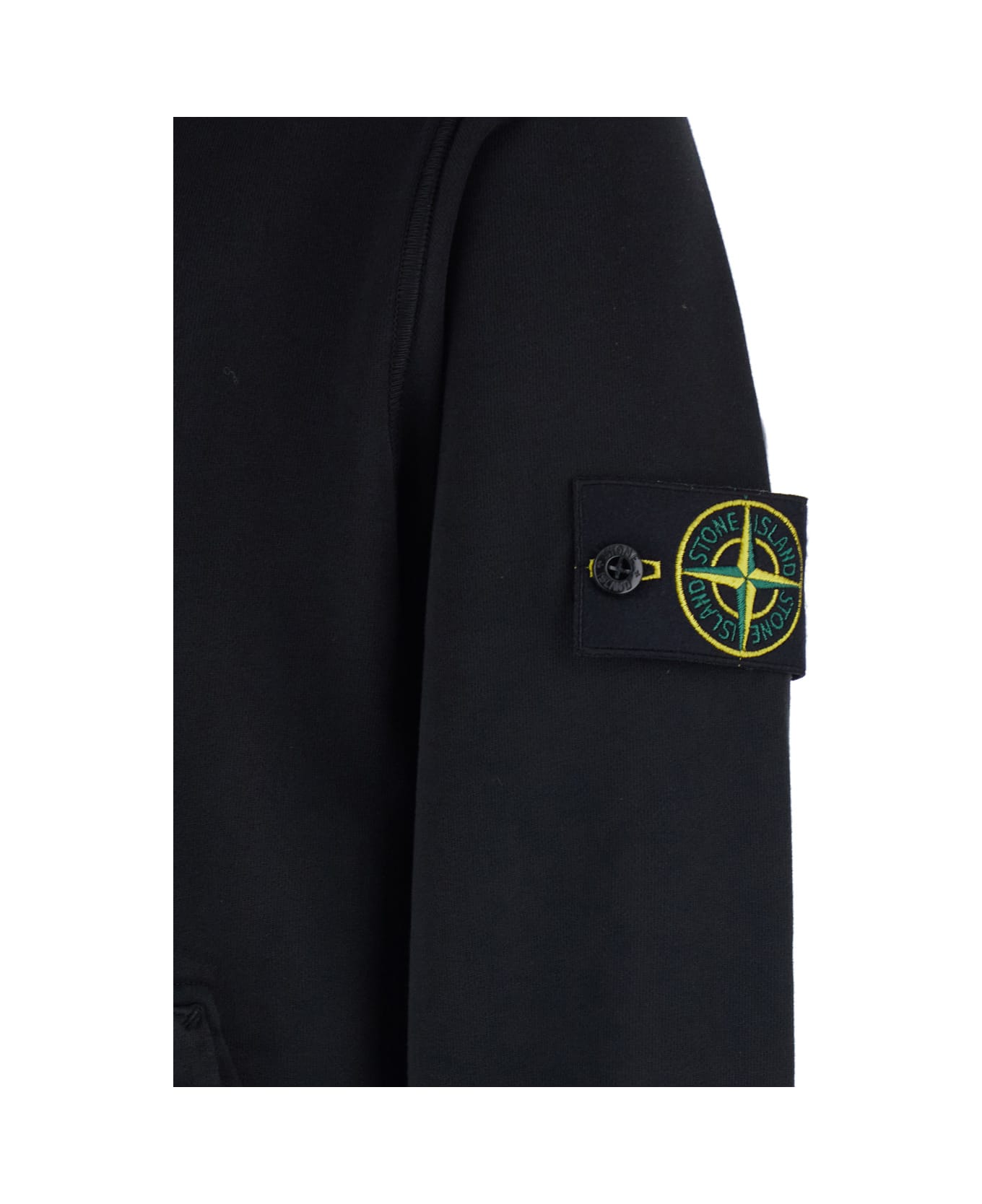 Stone Island Black Sweatshirt With Drawstring Hood And Logo Patch On The Sleeve In Cotton Man - Black