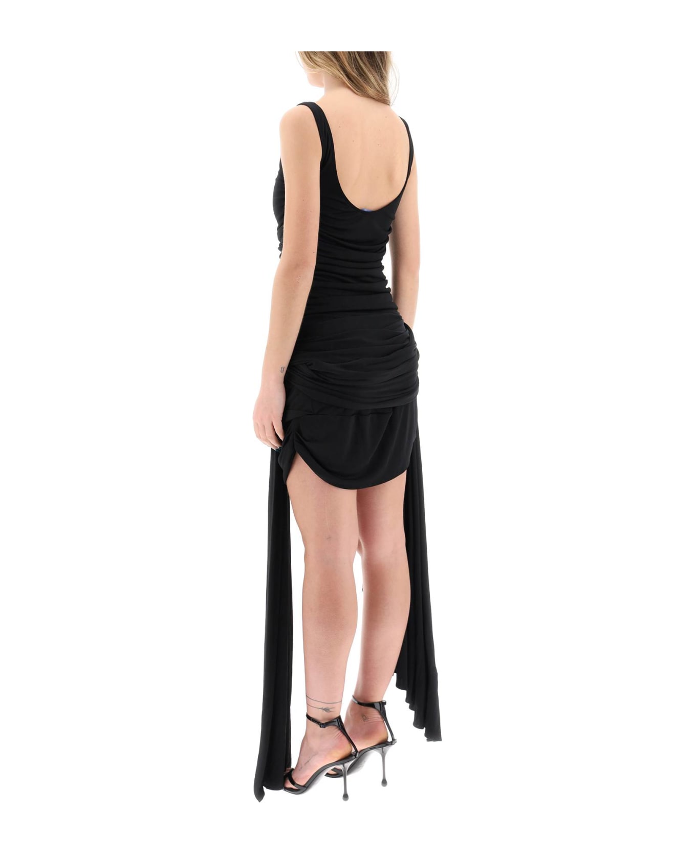 Mugler Draped Mini Dress With Side Trains - Black