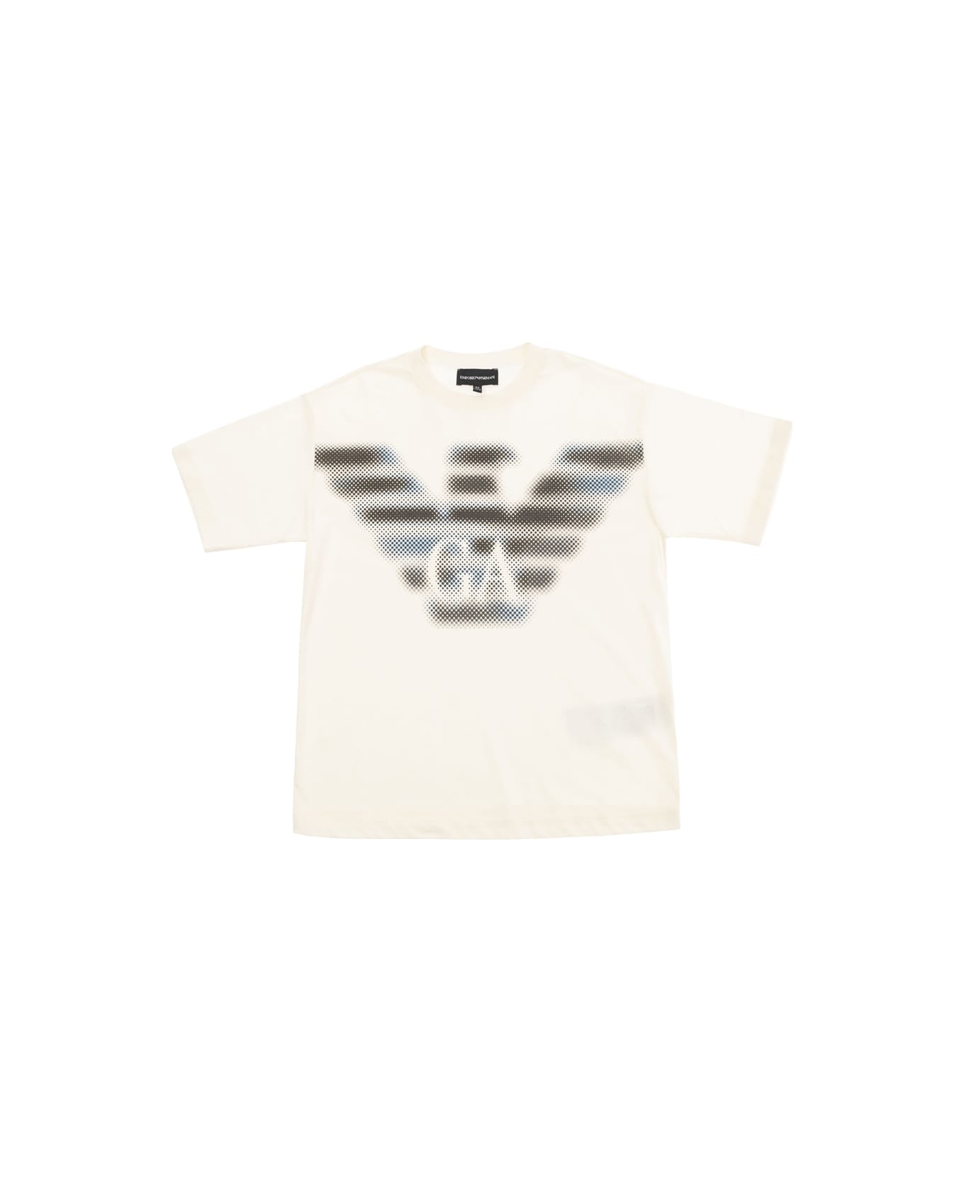 Emporio Armani White T-shirt With Faded Logo Print In Cotton Boy - White