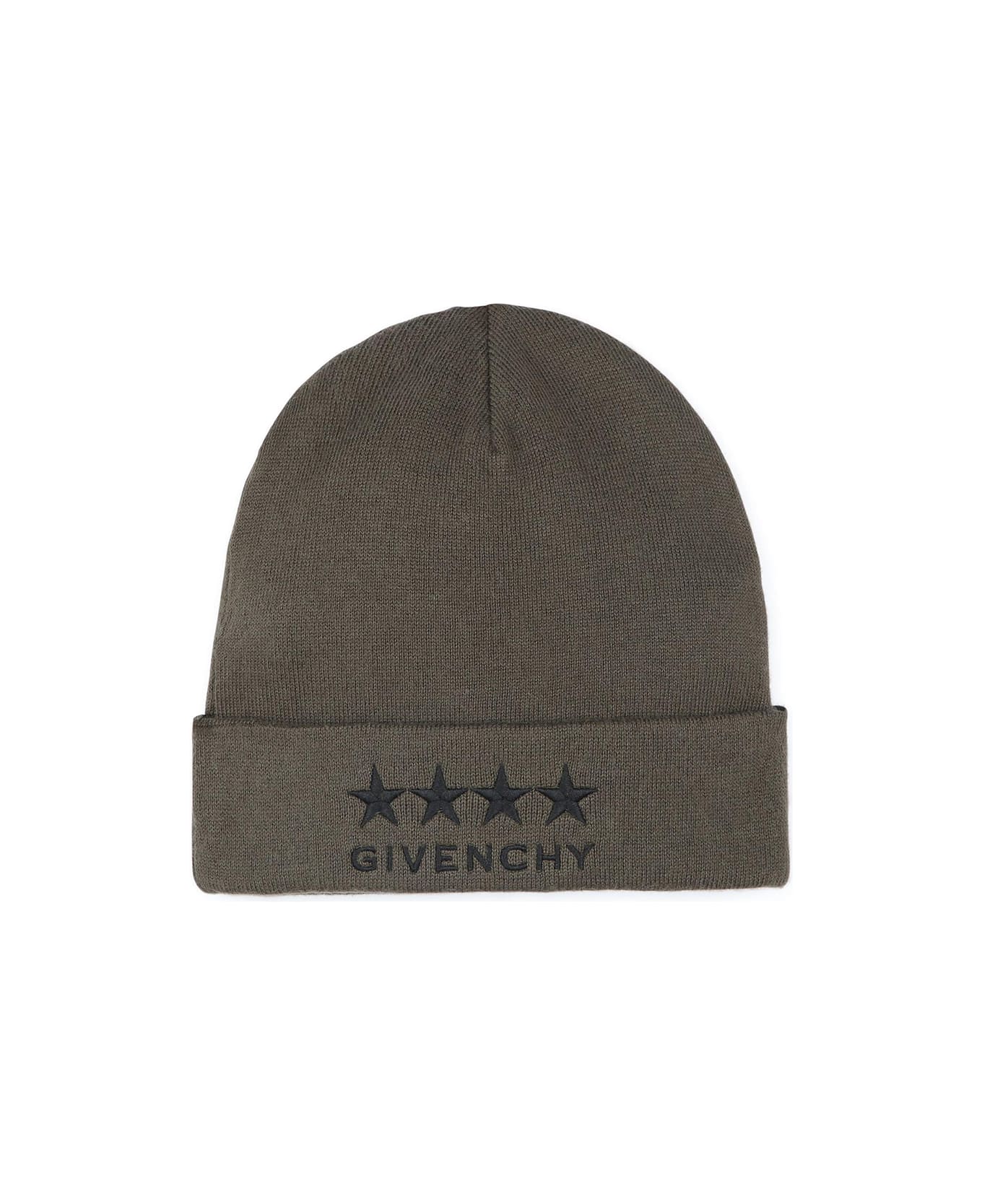 Givenchy Green Beanie With Logo And Stars - Green