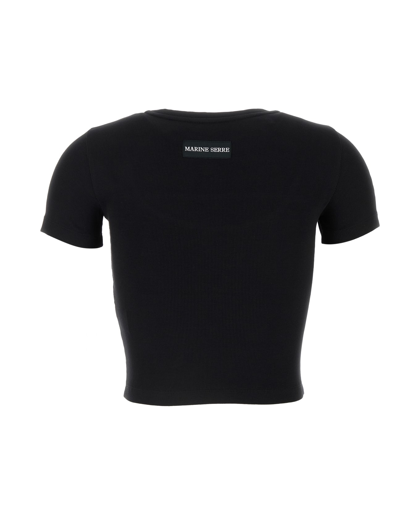 Marine Serre Moon Logo Ribbed Jersey Cut-out T-shirt - BLACK