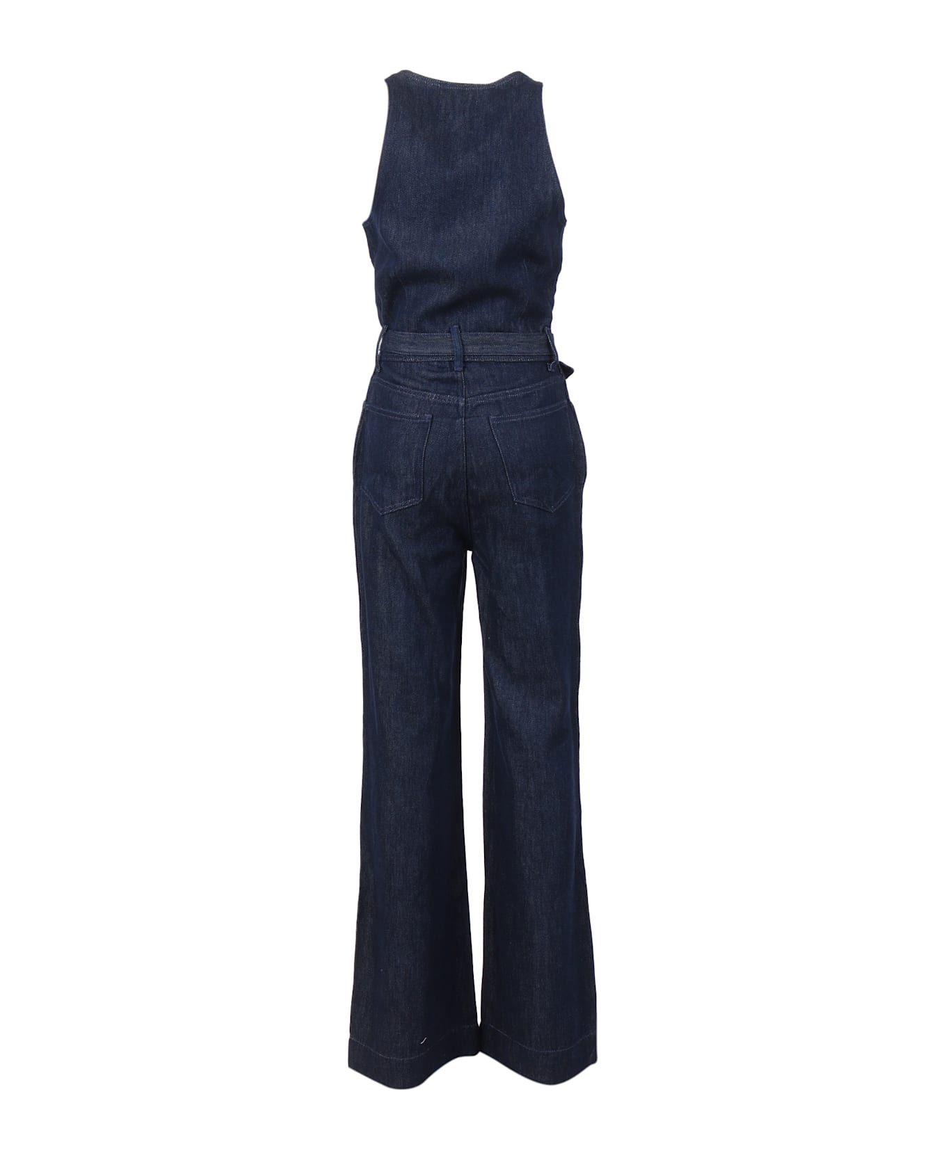 7 For All Mankind Wide Leg Tailored Jumpsuit Dark Rinse With Self Belt - BLUE